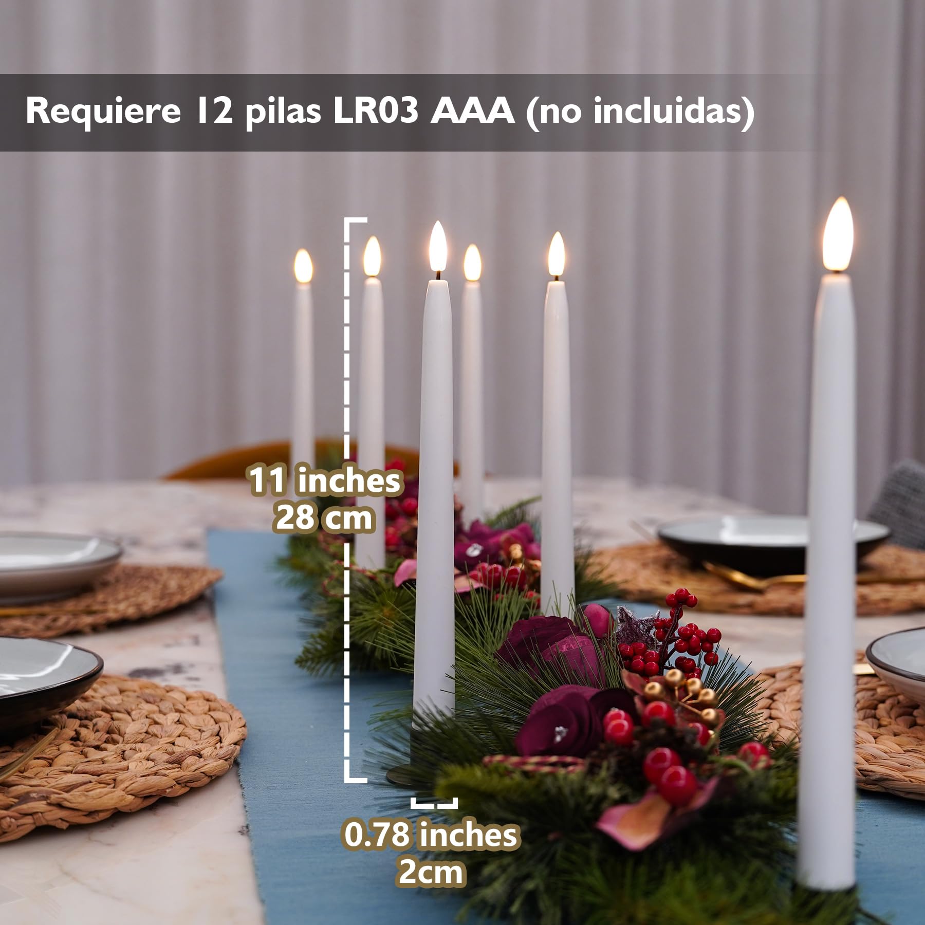 Rhytsing 6 Velas LED Cónicas Blancas con Temporizador, Velas Largas a Pilas de plástico para navidad decoracion mesa, 2 Mandos a Distancia Incluidas, Altura 28 cm
