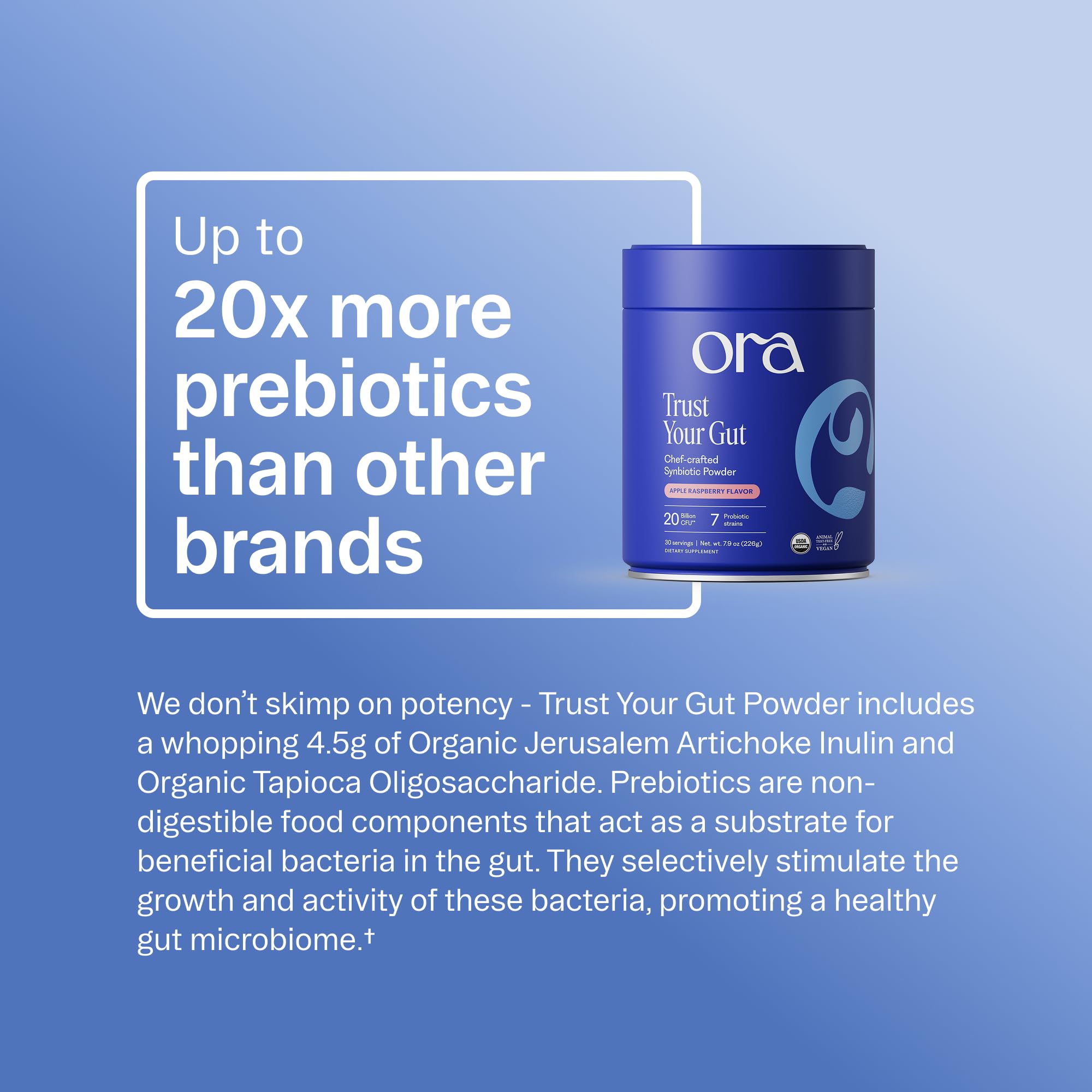 Ora Organic Prebiotic and Probiotic Powder Supplement - 20 Billion Probiotics, 7 Strains for Best Prebiotic Powder, Non-GMO, Probiotics for Women, Men & Kids - Apple Raspberry Flavor, 30 Servings… — Amazon image 5