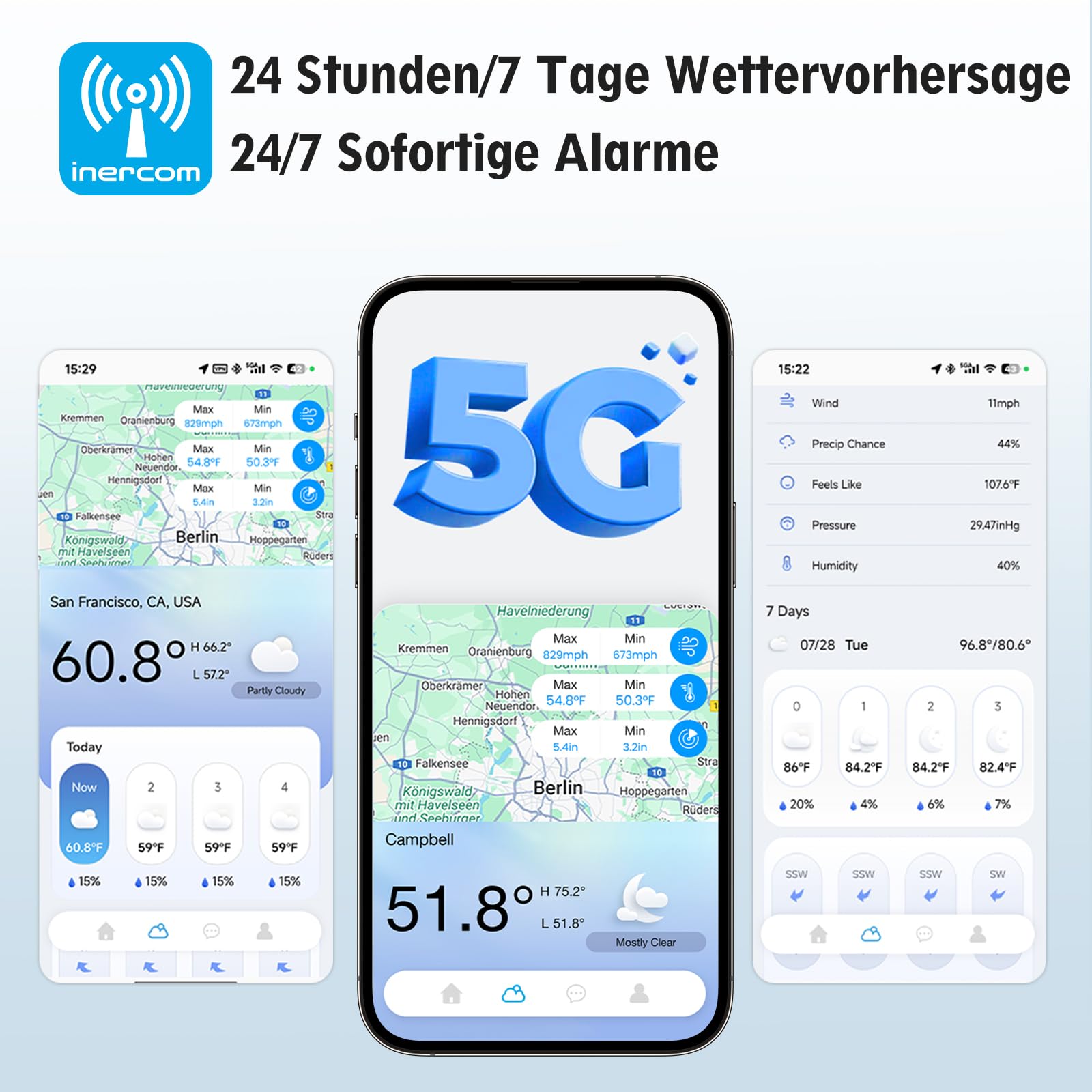 5G/2.4G Dual Band WLAN Wetterstation mit 24/7 AI-Wettervorhersage