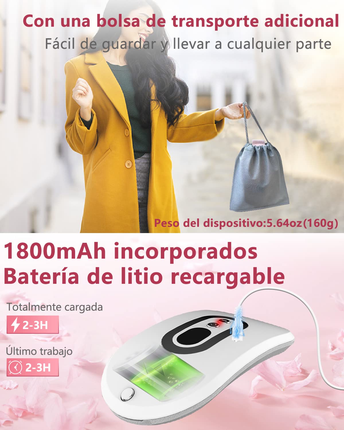 Almohadilla Termica Menstruacion-OVIFM Cinturon Alivia Dolor Menstrual Portátil 3 Modos de Masaje Térmica Period Heating Pad Electrica Dolor Lumbar/Espalda/Cuello(Blanco)