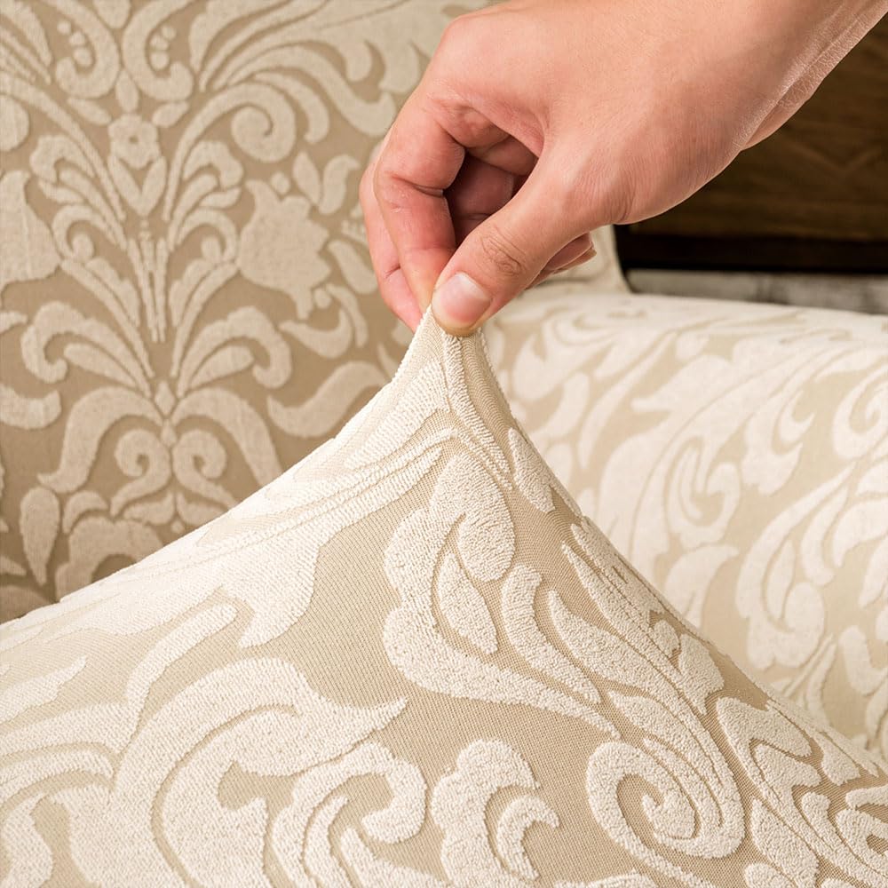 Odot Coprisedie con Schienale 1 2 4 6 Pezzi, Jacquard Vintage Coprisedia Elasticizzati Copri Sedia da Cucina Rimovibili, Lavabili Copri Sedia per Soggiorno (6 Pezzi,Cachi)