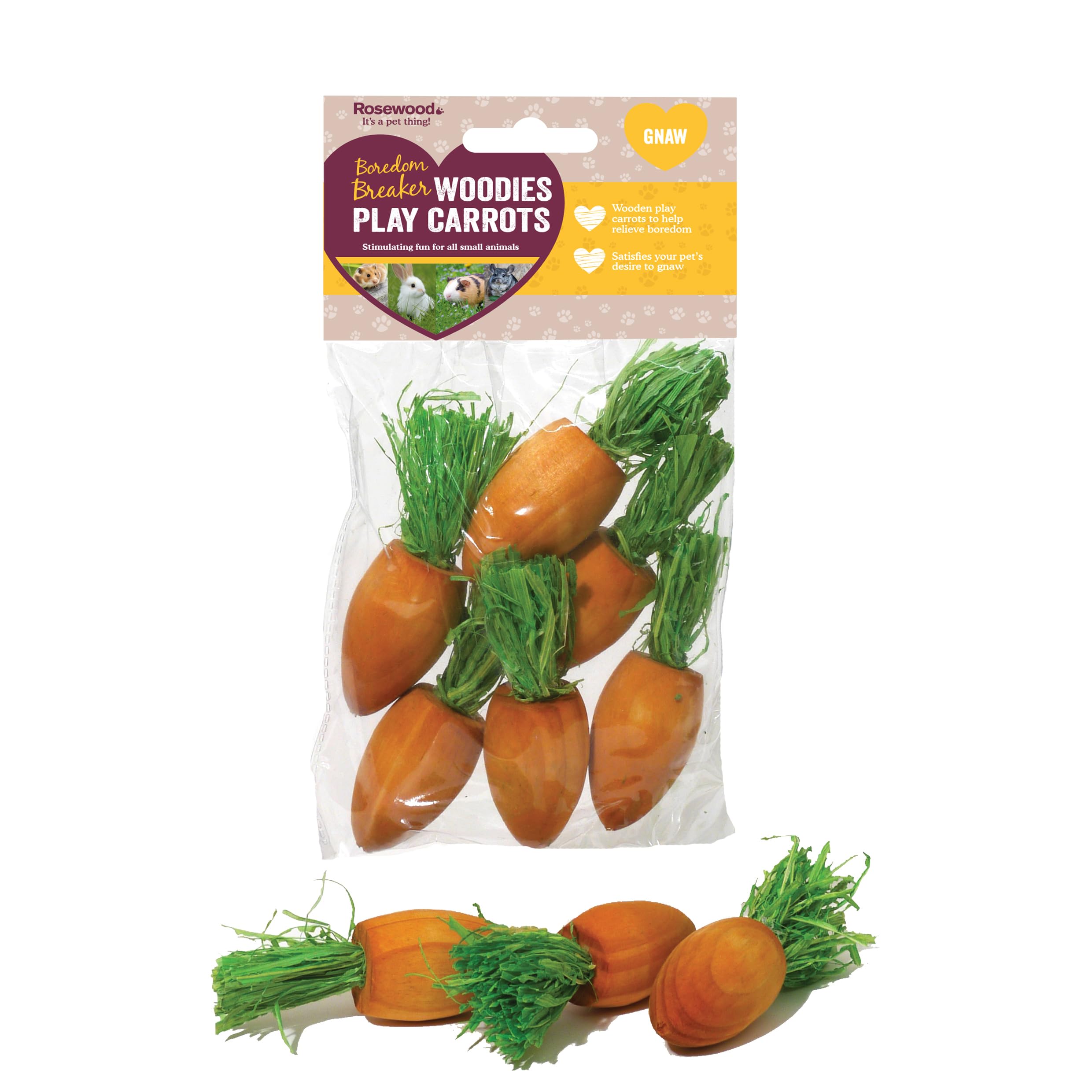 Boredom Breaker Woodies Play Carrots, Rabbit Toys & Toys for Small Animals