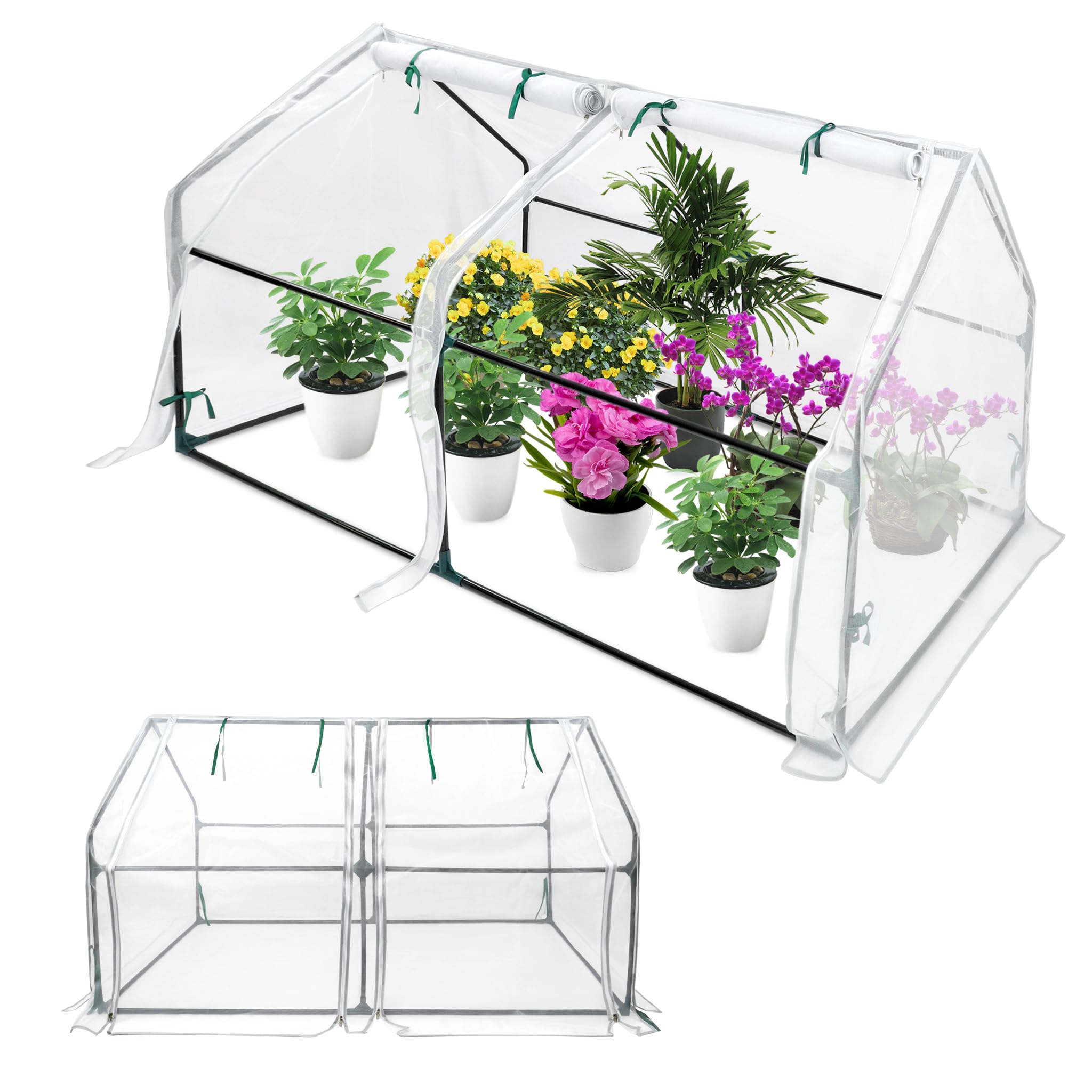 Froadp Invernadero pequeño para tomates de fibra de vidrio y estructura de hierro, 180 x 90 x 90 cm, con 2 puertas enrollables, para jardín, balcón, terraza, patio
