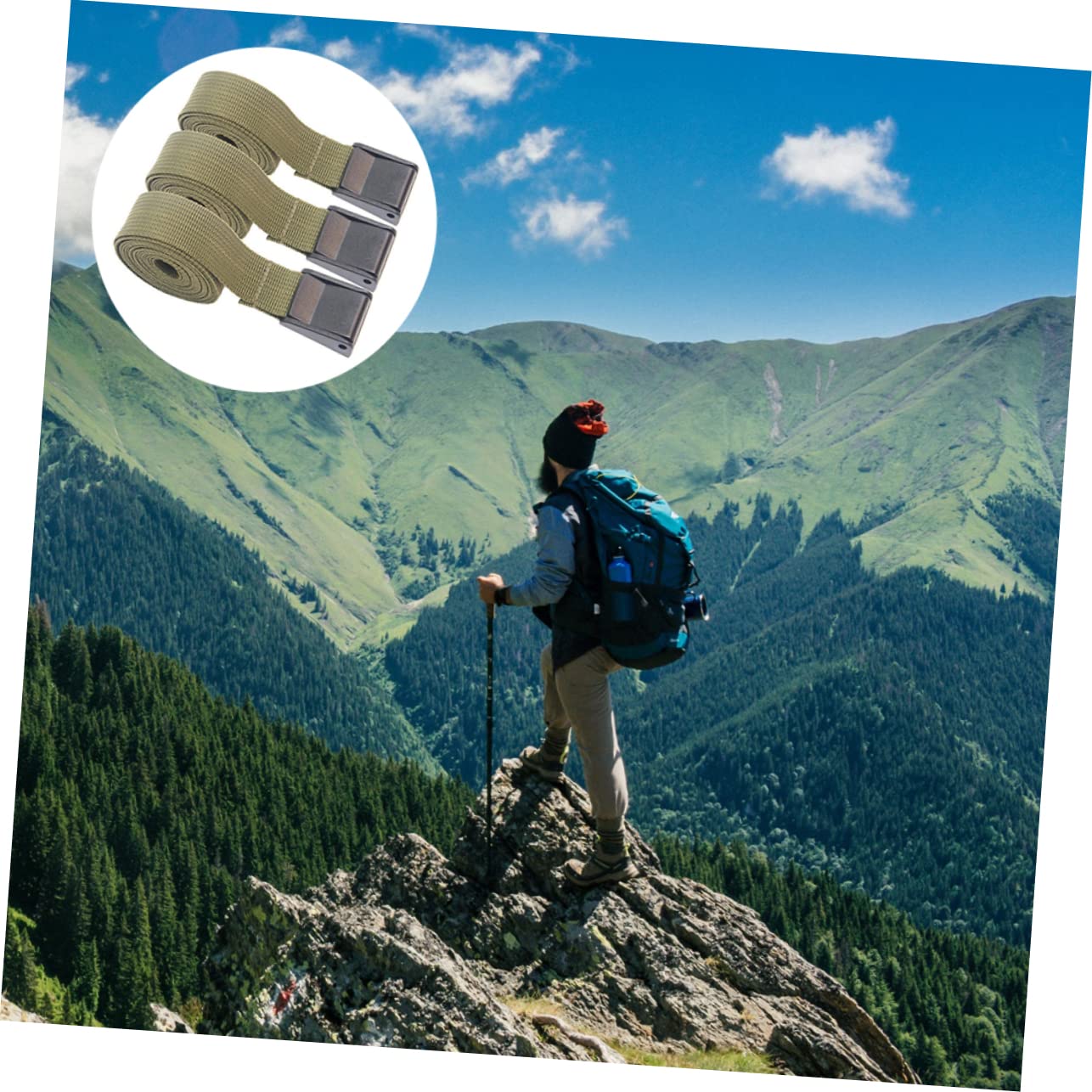 OSOLADY 3pcs Olive Green Straps Heavy Duty Ratchet Straps Cargo Lashing for Outdoor Use