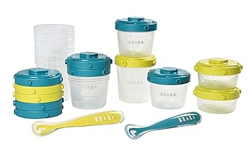 Amazon Com Beaba Clip Containers Set Of 12 2 Oz 4 Oz 7 Oz Baby Food Storage Containers With Lid Reusable Baby Toddler Snack Containers Includes 2 Silicone Spoons Peacock Baby