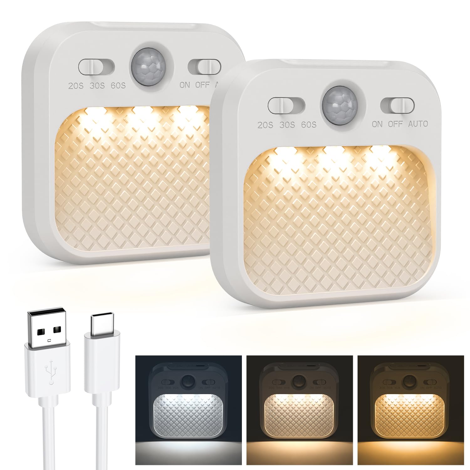 AMIR Rechargeable Battery Night Light Upgraded Dimmable Motion Sensor Light with Timer 3 Modes 3000 4500 6000K Stick