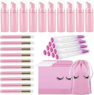 TCJJ 40 Pcs Lash Shampoo Bottle Brushes Set,Include Lash Shampoo Brushes,Lash Brushes Tubes,Eyelash Shampoo Foam Dispenser Bottle,Eyelash Aftercare Bag,for Eyelash Extension Clients,Women,Girls