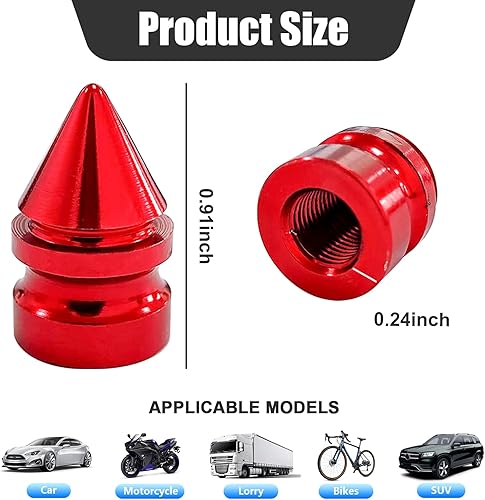 Miniatura 2 de Ziciner 4 tapas de válvula de neumático de automóvil, accesorios de aleación de aluminio con pinchos, cubiertas de vástago de rueda a prueba de