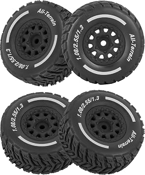 RC Wheels and Tires for 1/14 Mojave Grom,Rubber Tyres Short Course Truck Tires,Front/Rear Wheel Tire,4pcs,Black