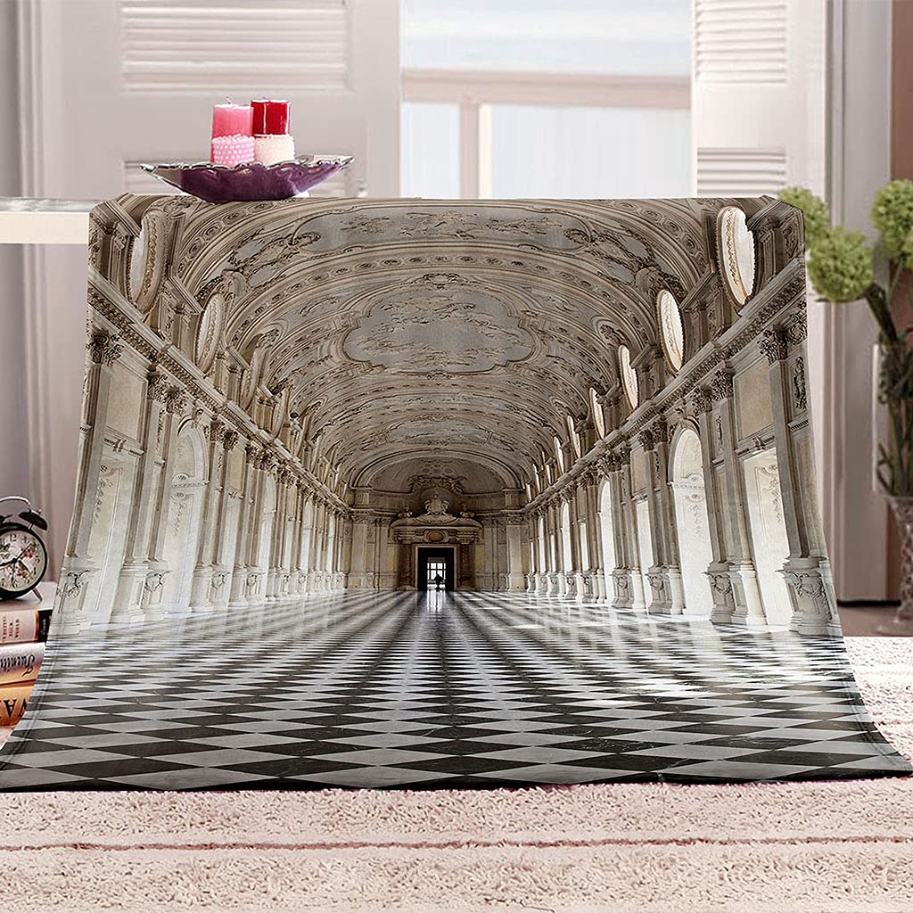Coperta In Pile Di Pelliccia Sintetica Per Divano E Letto, Edificio A Corridoio In Stile Europeo Stampata Coperta Matrimoniale Invernale Di Flanella 180X200Cm Morbida, Calda E Accogliente, F