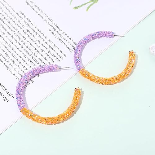 Miniatura 4 de Aretes de aro con purpurina para el día del juego, aretes de aro brillantes de doble colores para el día del juego, regalo de joyería para fanáticos