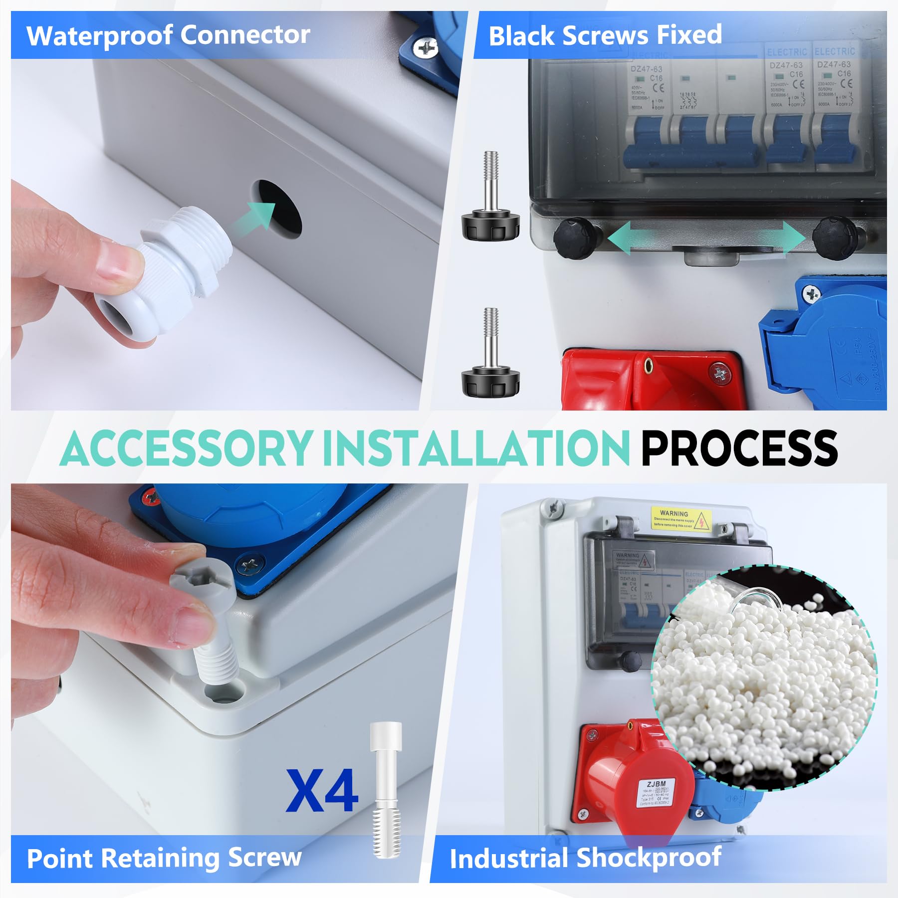 VAYALT Distributore di Corrente da Parete 16A, IP66 Scocca Impermeabile, 2 x Schuko 230V + CEE 400V 5 Poli, con Interruttore di Protezione LS, Resistente per Cantiere, Fabbrica e Settore Edile