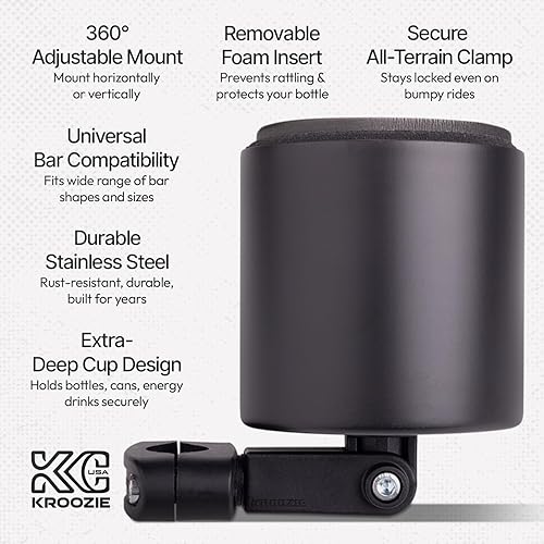 Miniatura 9 de Kroozie Soporte para botellas de bicicleta de lujo, universal, de acero inoxidable, para manillares, para barras verticales o en ángulo y bebidas de