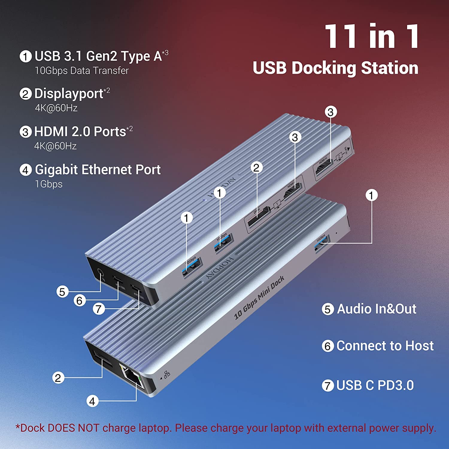 Dongle USB C, 11 en 1 USB C Docking Station Triple Display Hub para M1/M2 Macbook Pro/Air(4K HDMI/DP,PD 100W,10 Gbps USB 3.1,3.5mm Audio,ethernet) Laptop Adapter for DELL,Surface,HP,Lenovo