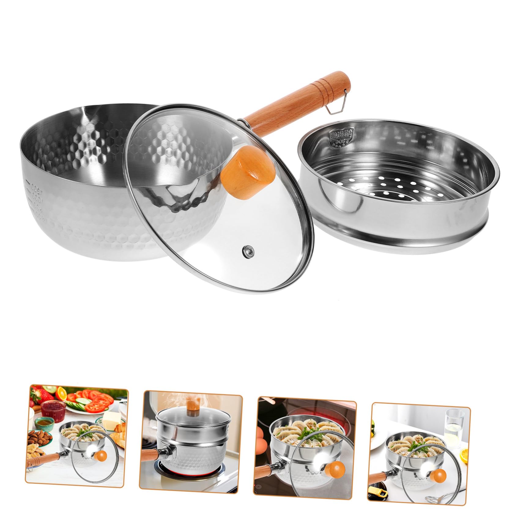 Doppelwandiger Milchtopf 1200ml aus Edelstahl mit Glasdeckel