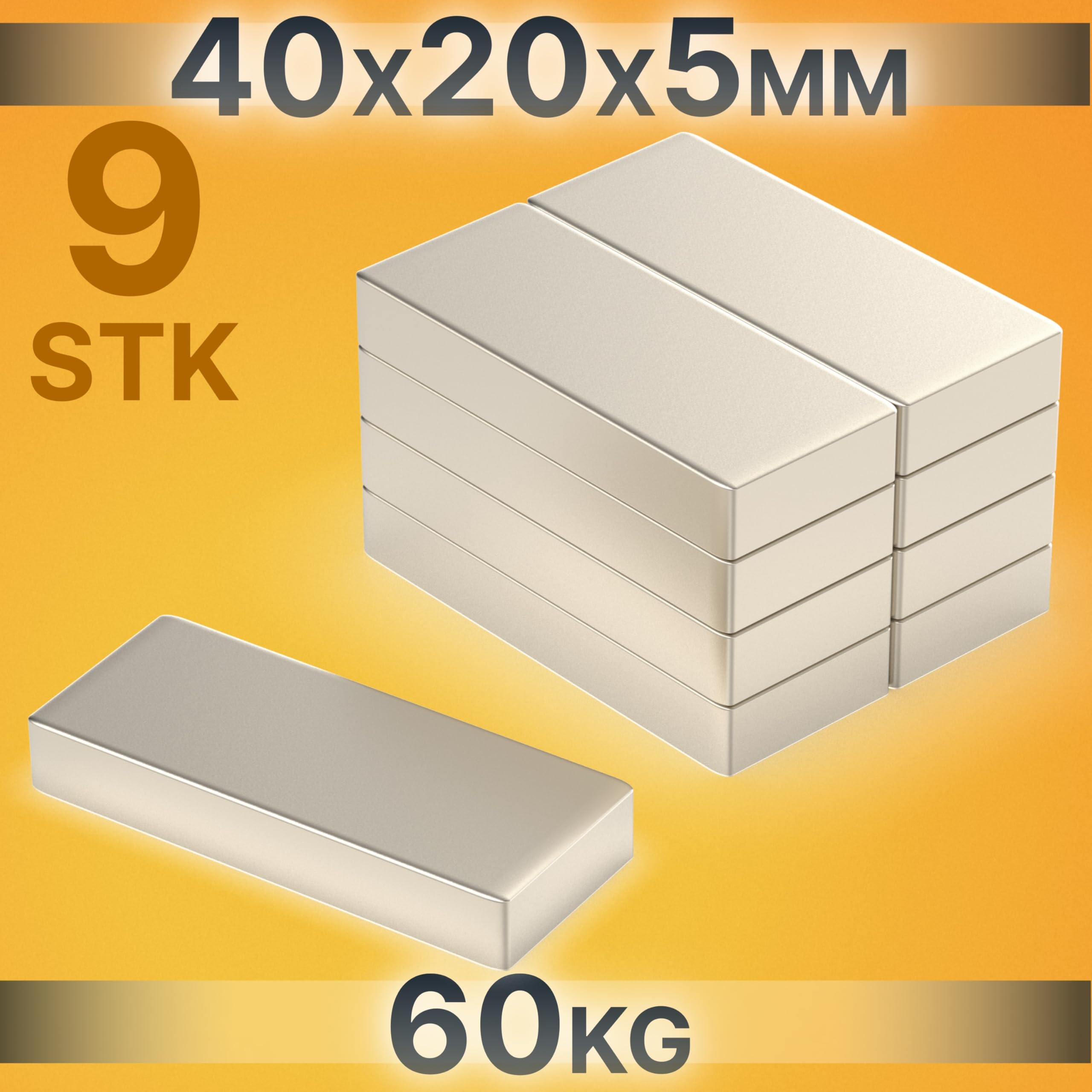 RICOO 40x20x5 NiCuNi Neodym Magnet extra stark Whiteboard Magnete für Magnettafel Mini Magneten starker Halt Supermagnete Minimagnete für Kühlschrank Würfelmagnete 9 Stück