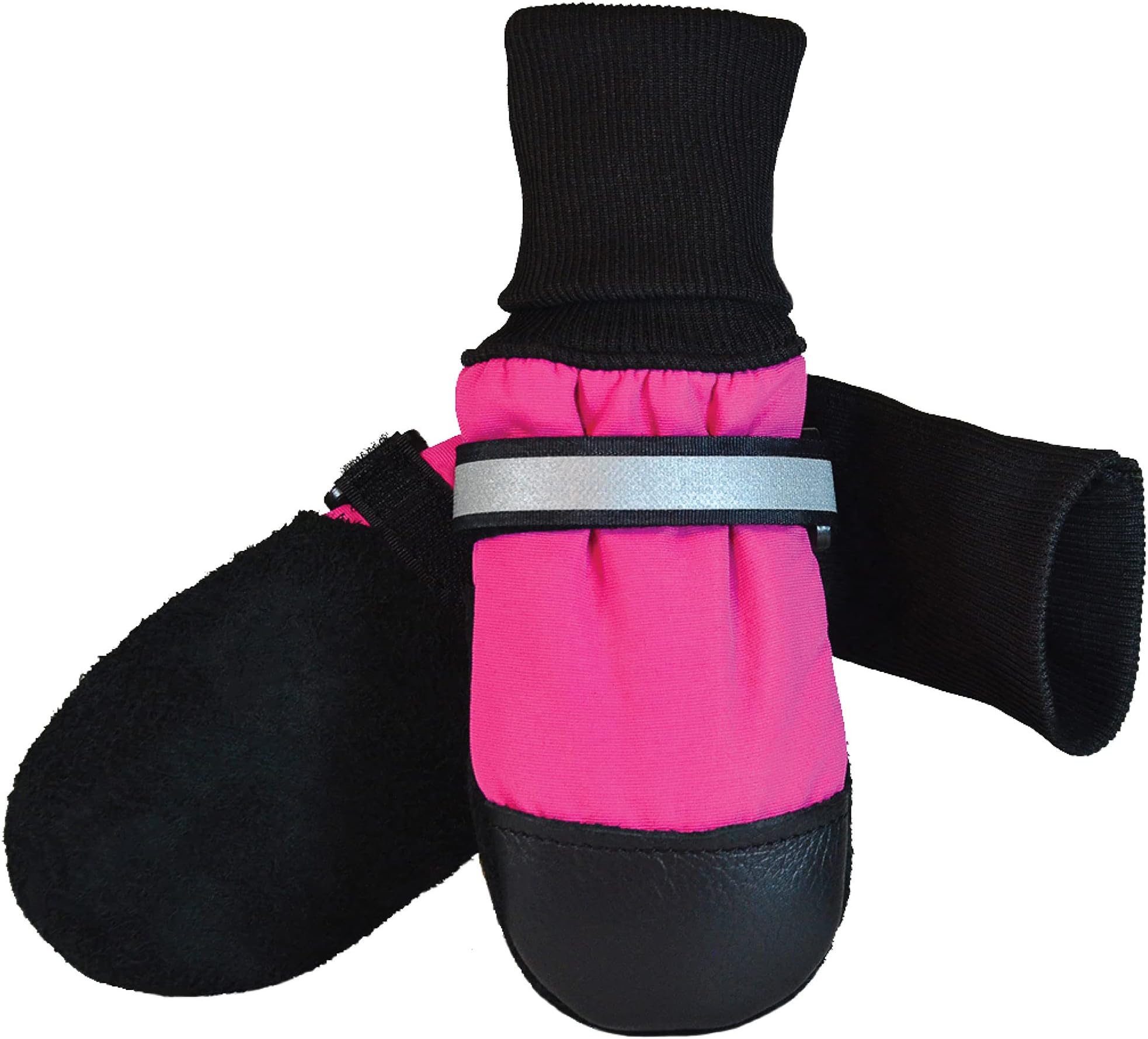 Muttluks Original Fleece-Lined Dog Boots – Warm, Cozy Socks for Dogs, Puppies – Stretchy, Adjustable Pet Booties – Leather Soles, Reflective Straps – 4 Pack – Pink, Small