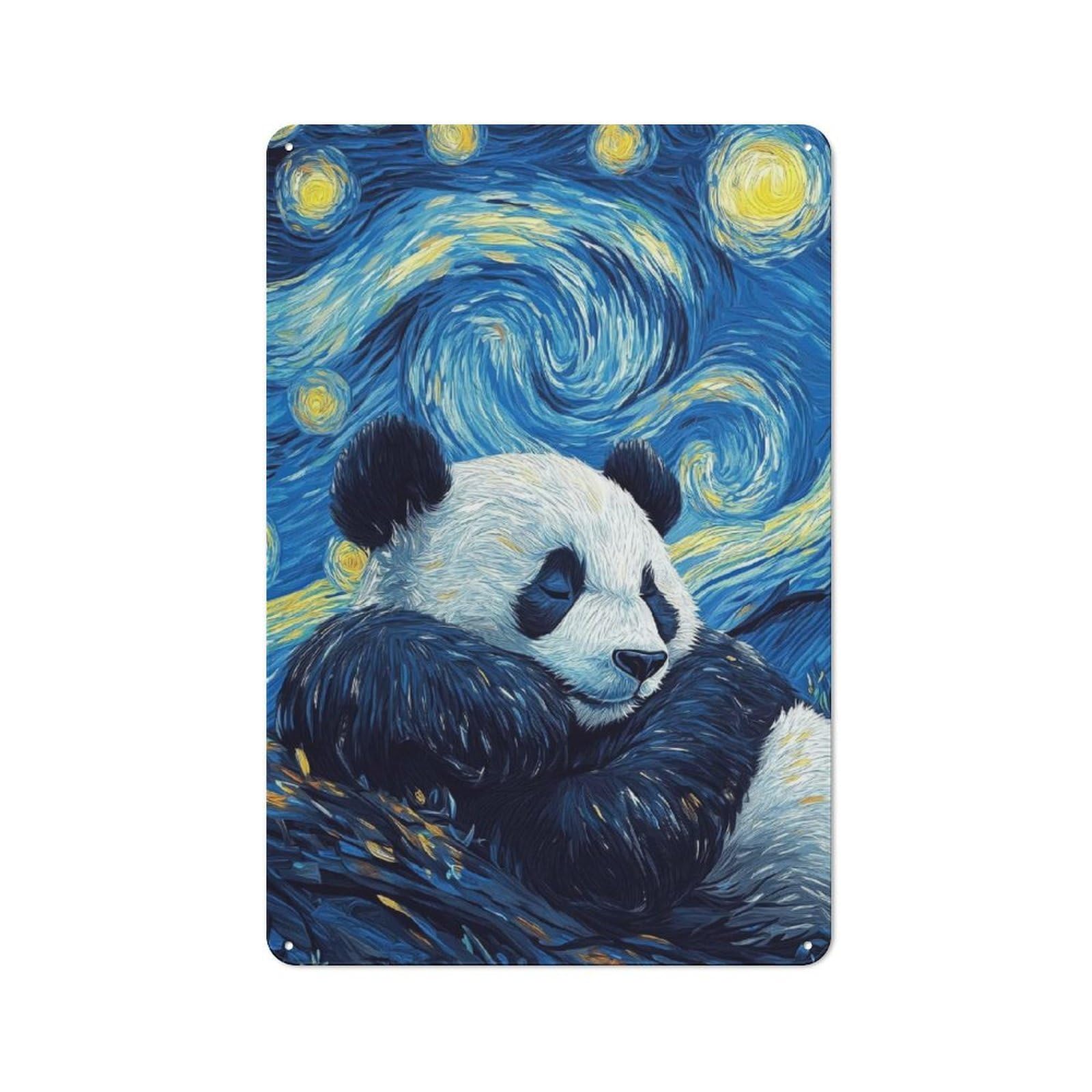 Junmoney Style-5 Panda Starry Night Decorative Metal Plaque 30X20cm, Shop Front Style Restaurant Wall Art For Coffee Bar, Small Shop Or Dining Room