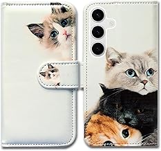 Case for Samsung Galaxy S25,Cute Brown Cat Leather Flip Phone Case Wallet Cover with Card Slot Holder Kickstand Case for Samsung Galaxy S25