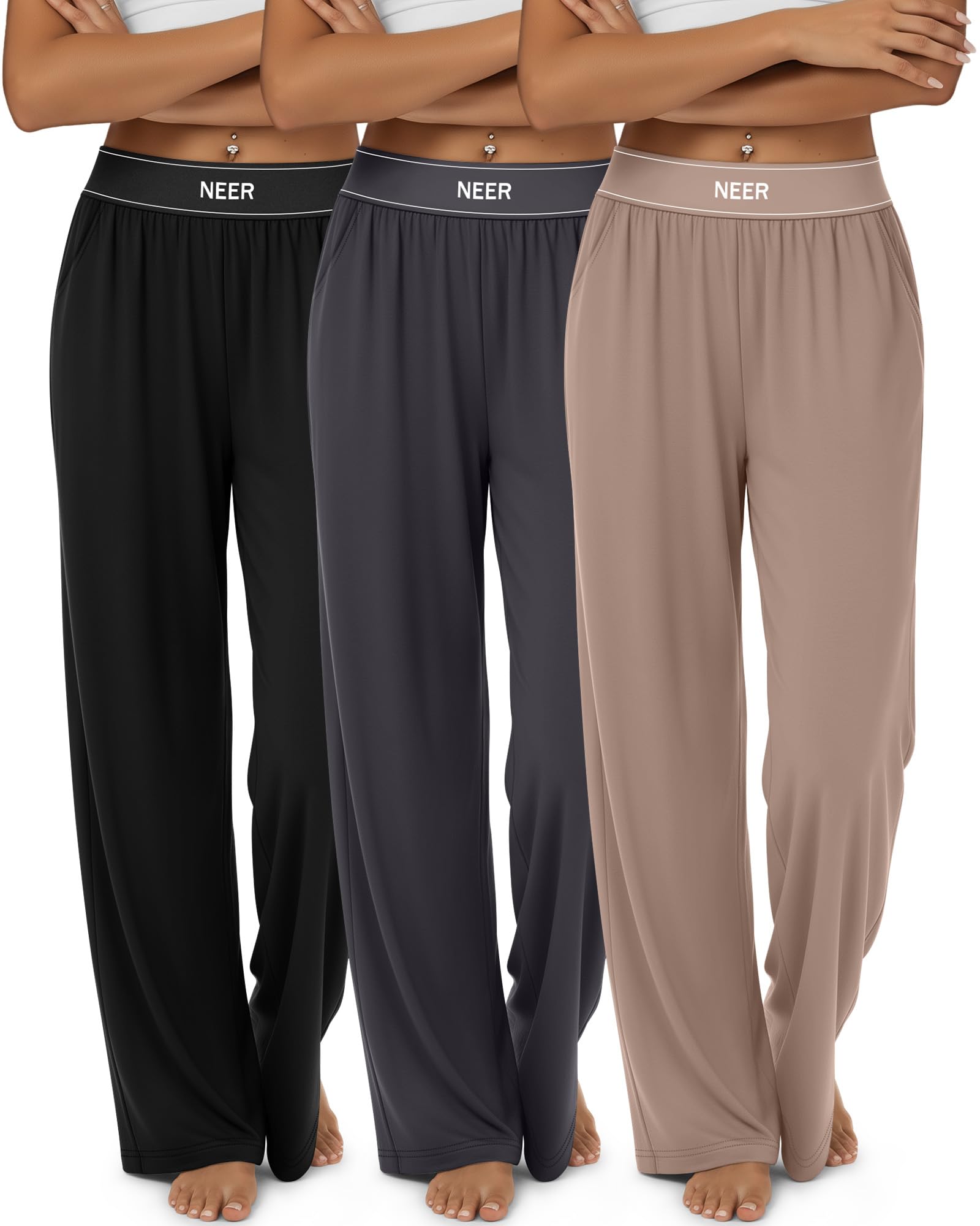 Neer 3 Pack Women's Cotton Lounge Pants High Waisted Wide Leg Yoga Pants