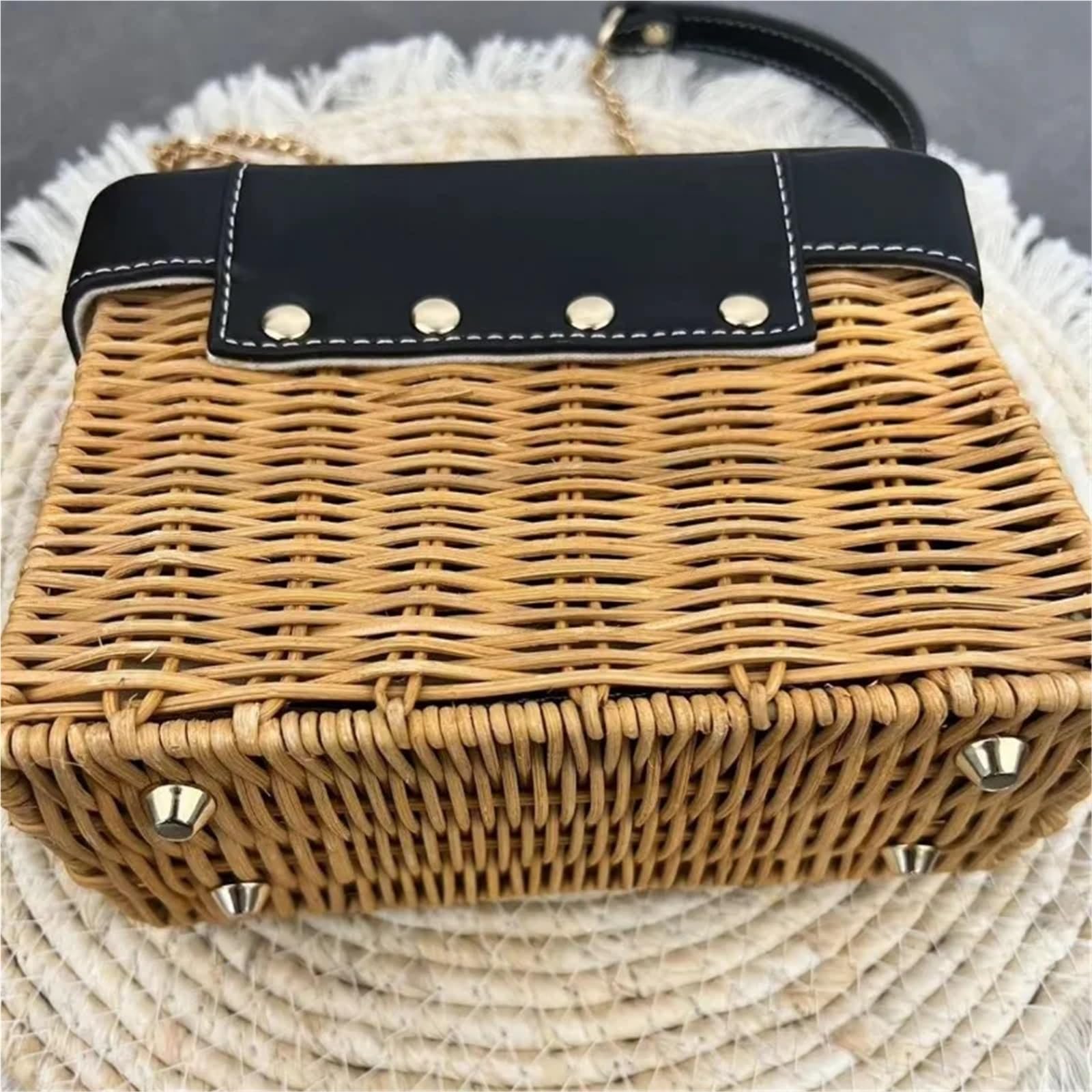 Bolso de ratán Hecho a Mano, Bolso de Playa for Mujer, Bolso Multiusos for Mujer, Bolso de ratán de Moda, Bolso de Mano(White)