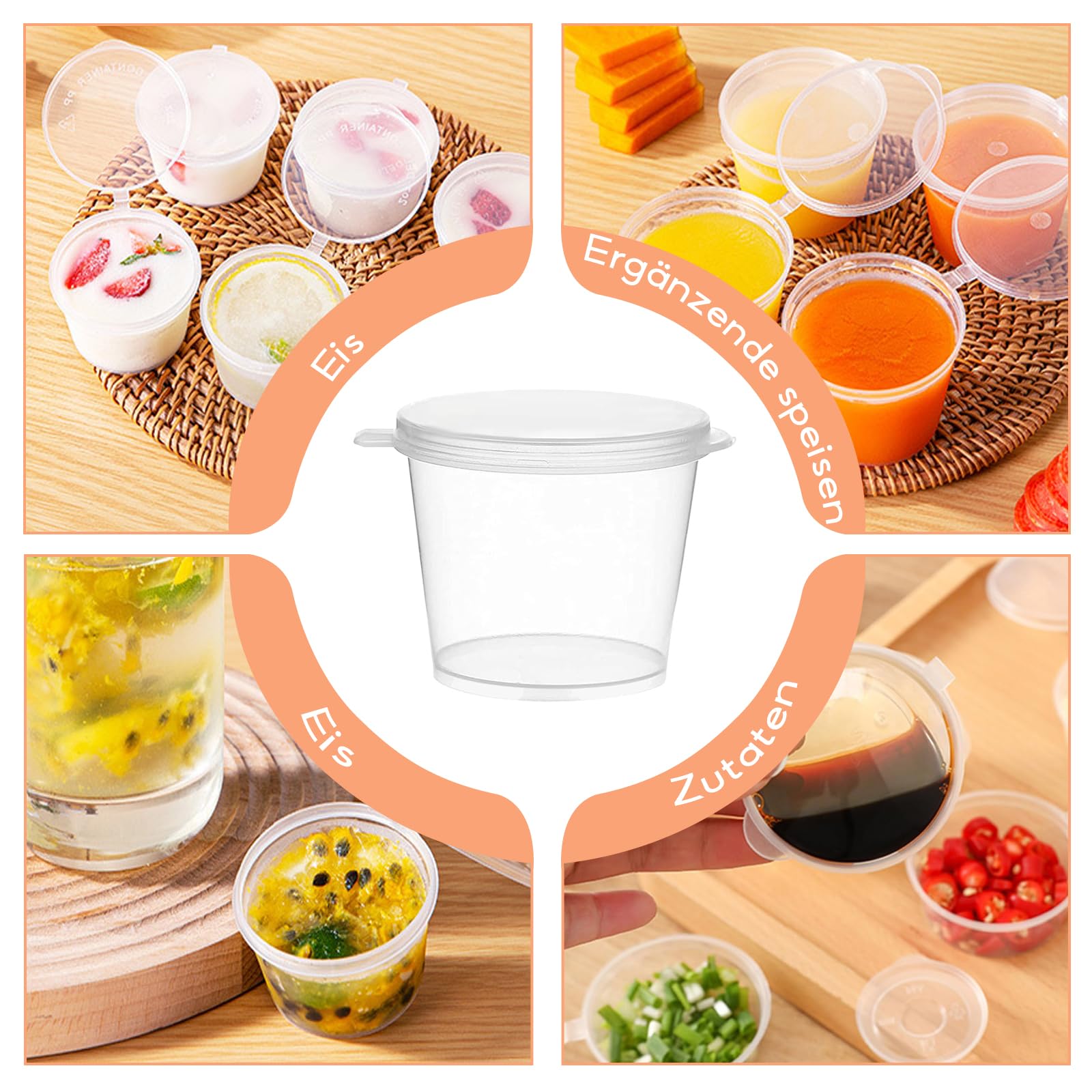 Zicojia Lot de 100 boîtes à sauces rondes de 1 oz avec couvercle Zicojia Lot de 100 boîtes à sauces rondes de 1 oz avec couvercle