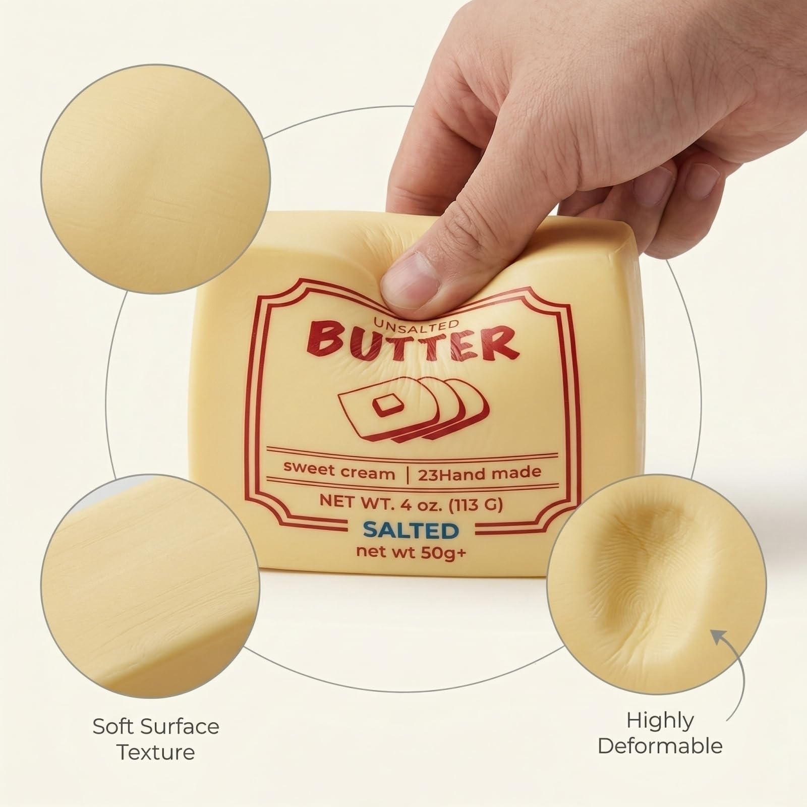 RMBLYfeiye Butter Squishy, Squeeze Cheese Stress Toy, Soft Butter Cheese Squishys Stress Relief Block - Image 4