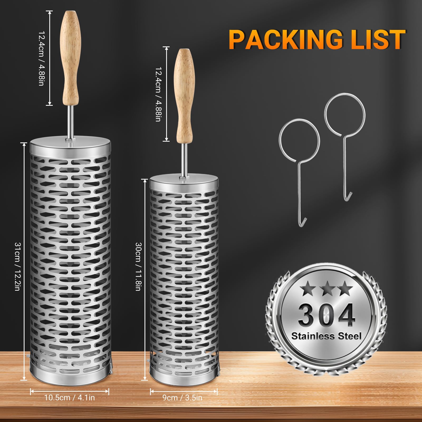 Vasitelan 2 Pcs Nesting Grill Baskets,304 Stainless Steel, Rolling Grilling Net, BBQ Accessories Tools for Vegetables Shrimp, Outdoor Cooking Camping (B Style)