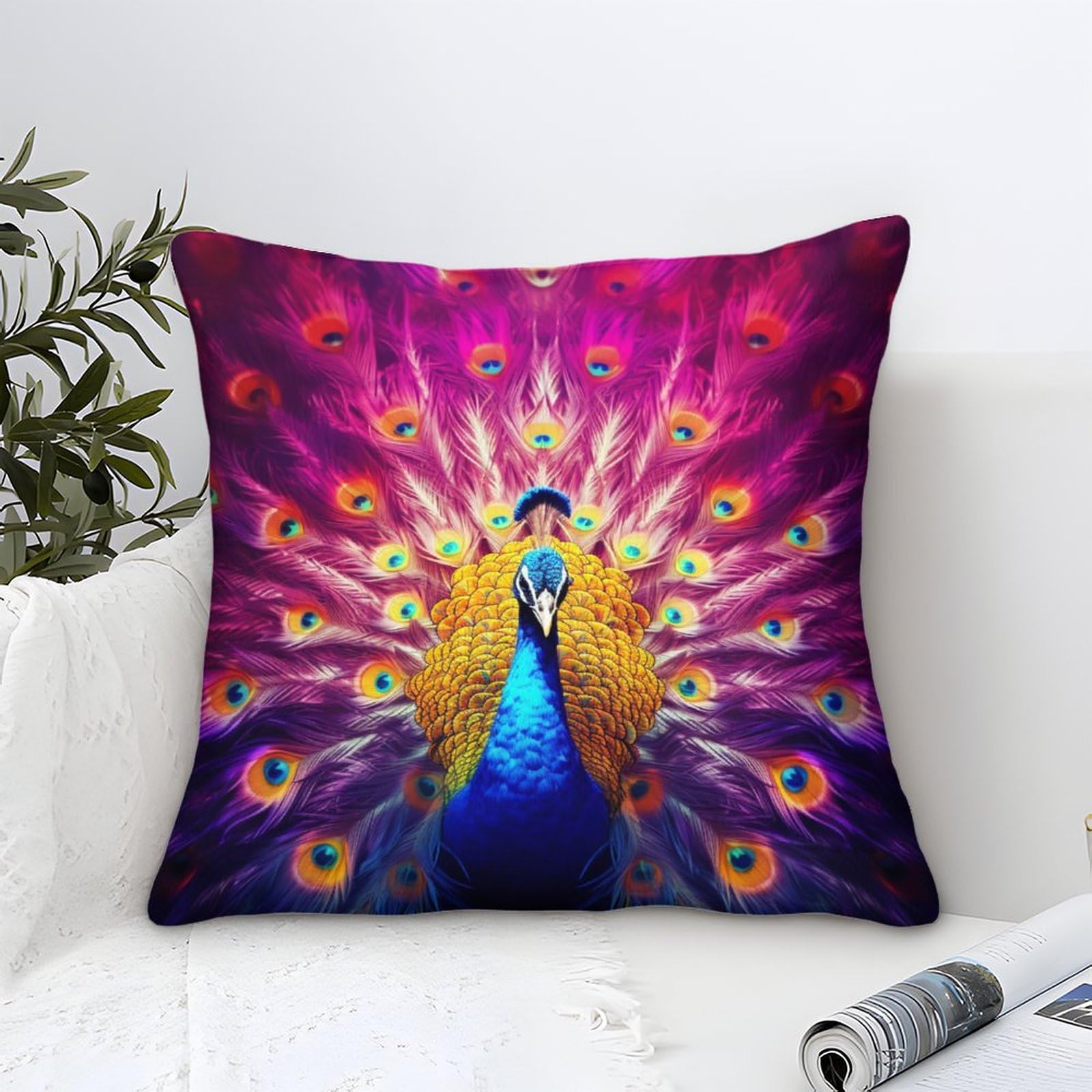 Tnsghaved Style-5 3D Printed Peacock Throw Pillow Covers Square Throw Pillow Garden Cushion Super Soft Pack Of 1 For Patio,Couch, Tent, Balcony And Sofa 50X50cm
