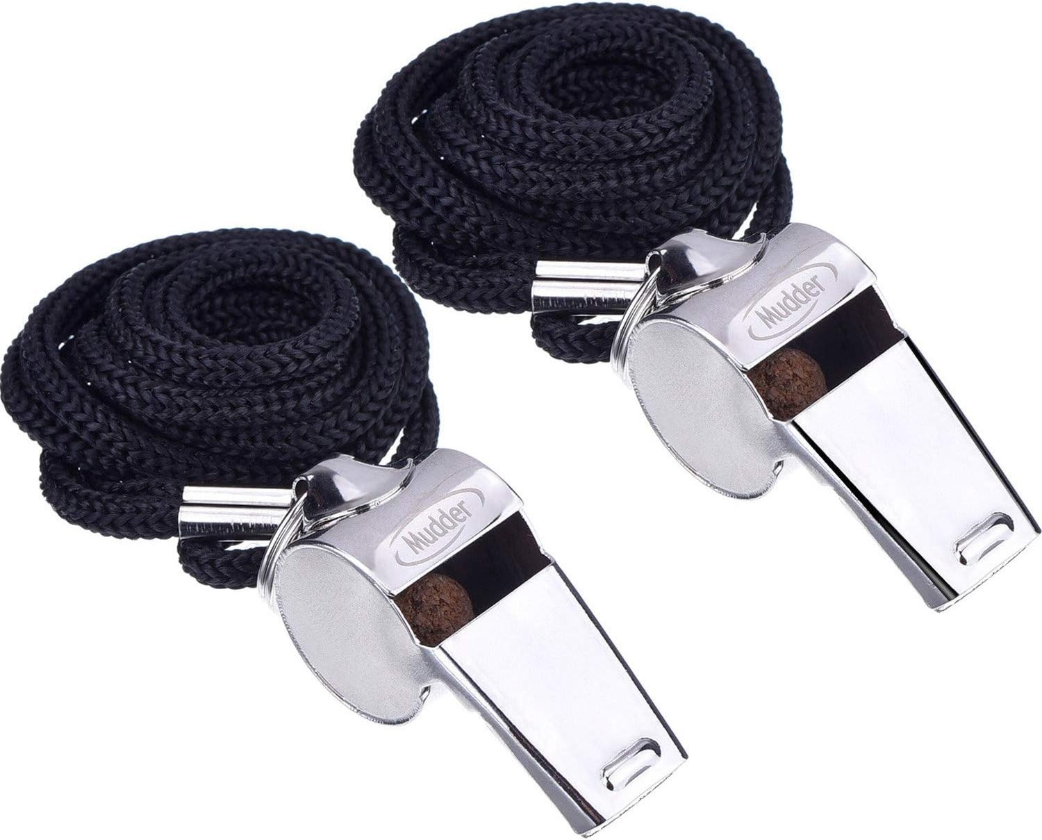 Mudder Metal Referee Whistles Coach Whistles with Lanyard for Football Coaches and Officials (2 Pieces)