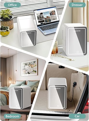 Miniatura 8 de KEENSTAR Mini refrigerador para el cuidado de la piel (4L6 latas) con espejo LED regulable, enfriador y calentador para dormitorio, cosméticos,