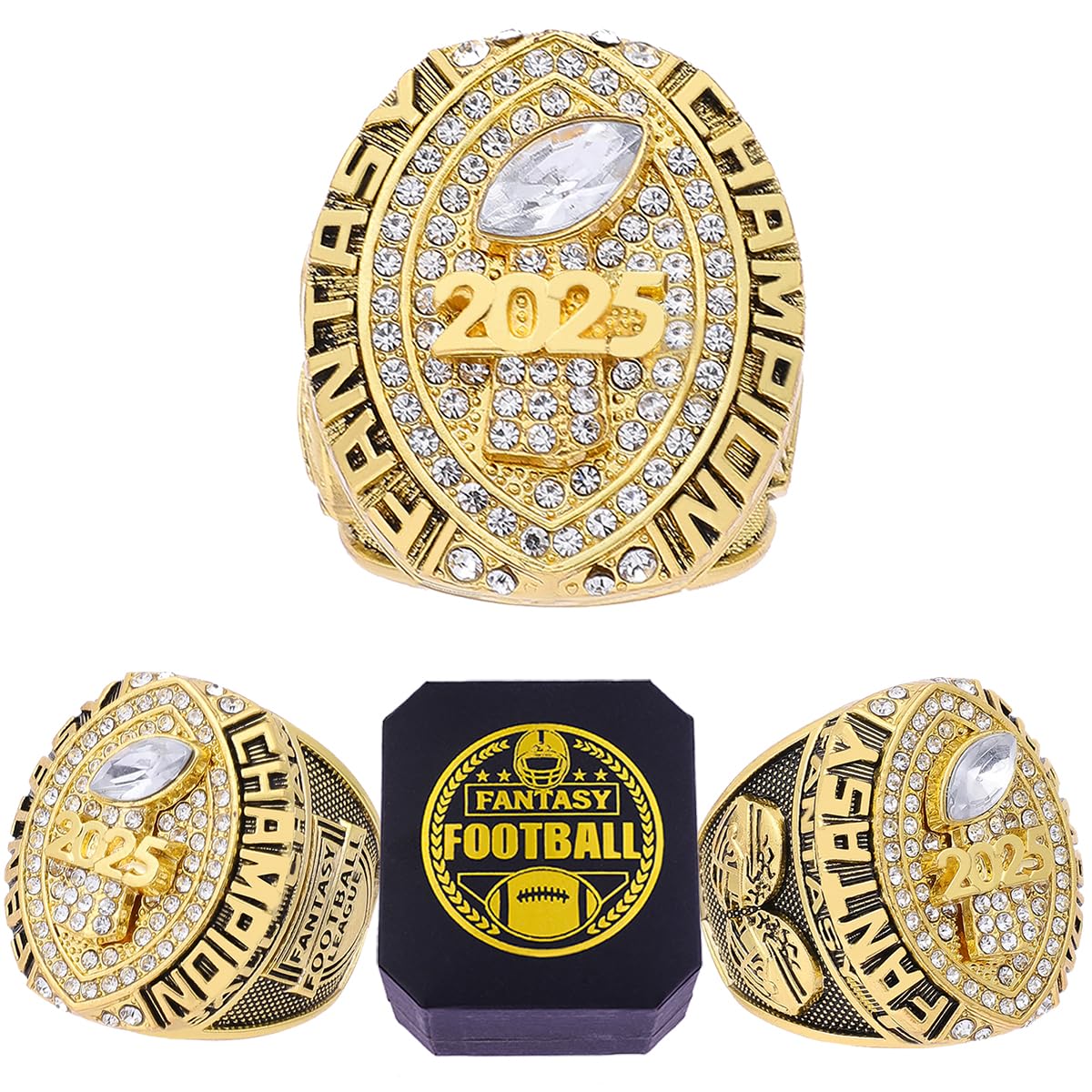 ZZXZJW 2025 Fantasy Football Championship Ring Trophy Award for Fantasy Football League Winner (Model 9, Size 11)