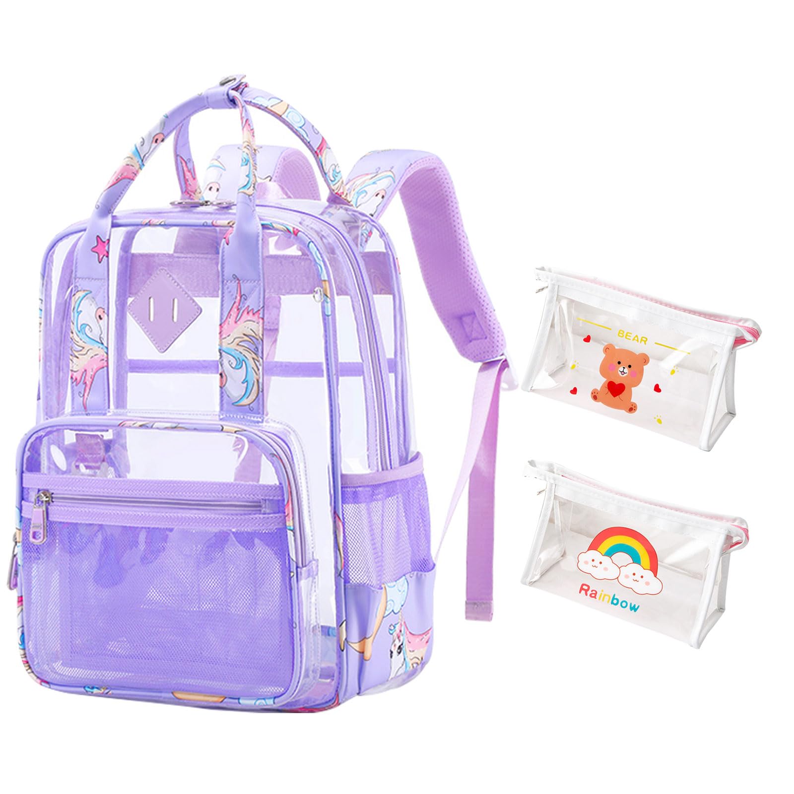 HANXIUCAOClear Backpack, Clear Bookbag Heavy Duty Backpack with Multi-Pockets for School Students Work Travel 3Pcs