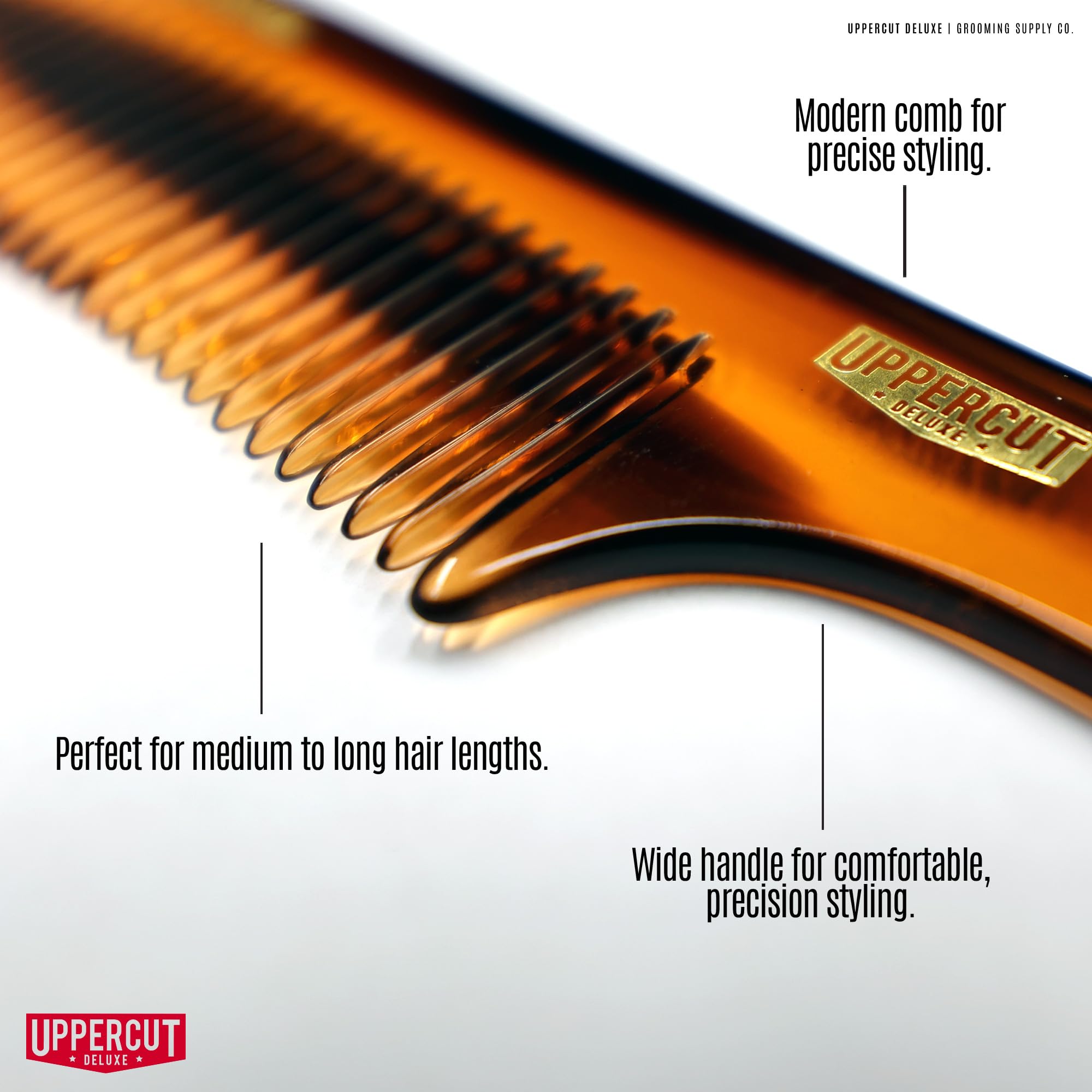 Uppercut Deluxe CT9 Styling Comb, Flat Handled Long Toothed Hair Comb for Ultimate Styling Control, Ideal for Grooming Medium to Long Hair Styles