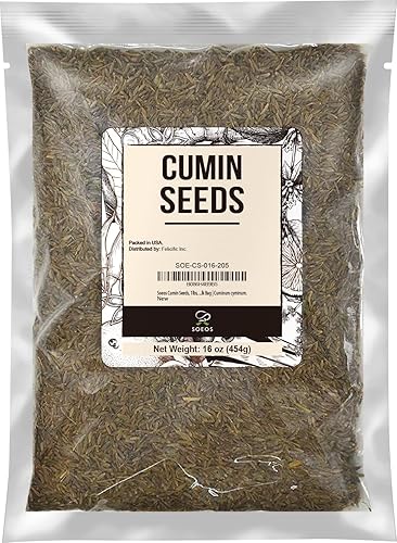 Soeos Semillas de comino 16oz 1lbs semillas de comino entero naturalmente ricas en hierro todo natural semilla de comino entera bolsa de semillas de