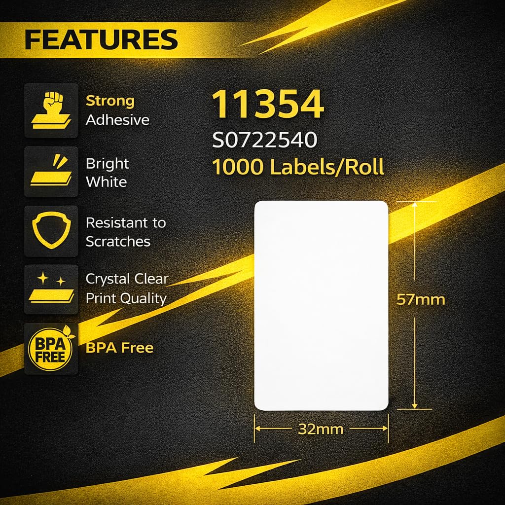 Yellow Yeti 30 Rotoli 11354 S0722540 Etichette multiuso 32 x 57mm compatibili per DYMO LabelWriter 4XL 450 400 330 320 310 Duo/Turbo/Twin Turbo Seiko SLP 450 430 400 200 100 | 1000 Etichette/Rotolo
