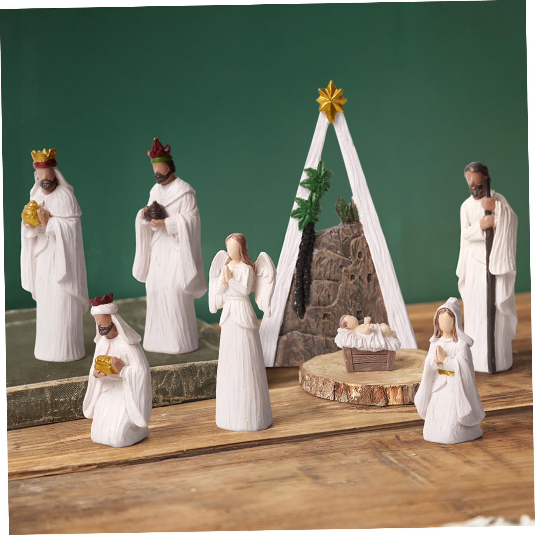 Ensemble de crèche de Noël (8 pièces) Moderne en résine Blanche - Figurines scène la Nativité - Ornements Table Religieux - Objets Collection Noël pour décorations Vacances
