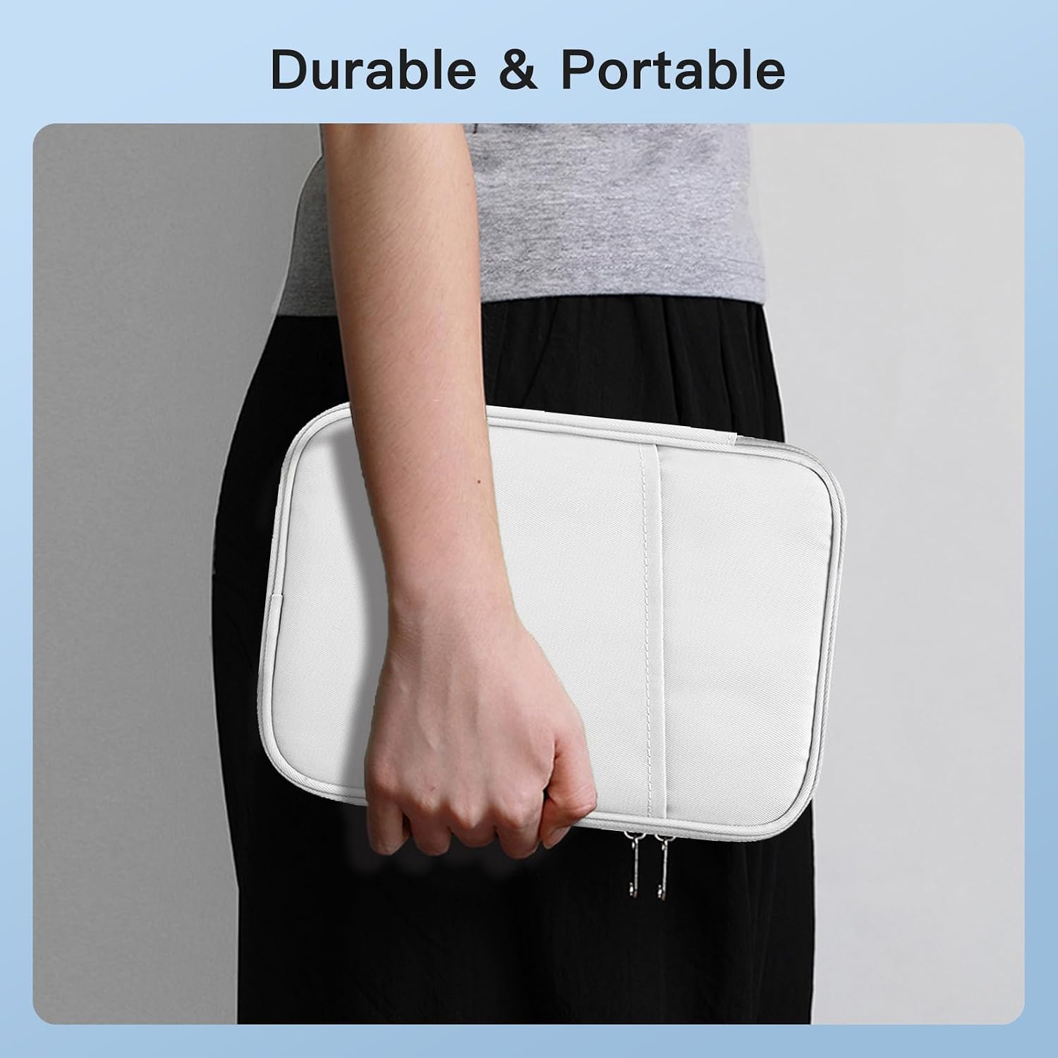 Tablet Sleeve for Durobo Krono 6.13 inch,360° All-Round Nylon Protective Bag,Front Storage Bag,Water-Resistant, Pen Slot,White