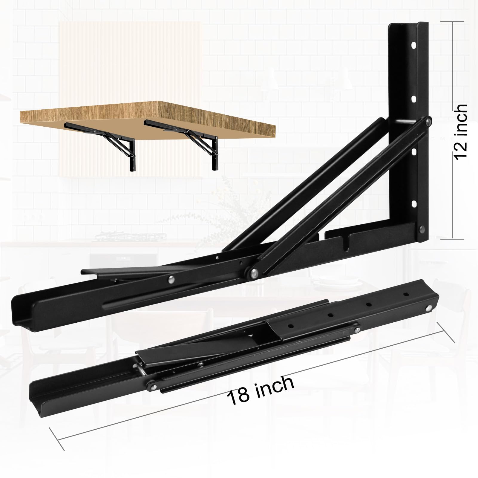 Confezione da 45,7 cm, staffe pieghevoli per mensole, 45,7 cm, resistenti, pieghevoli, colore nero