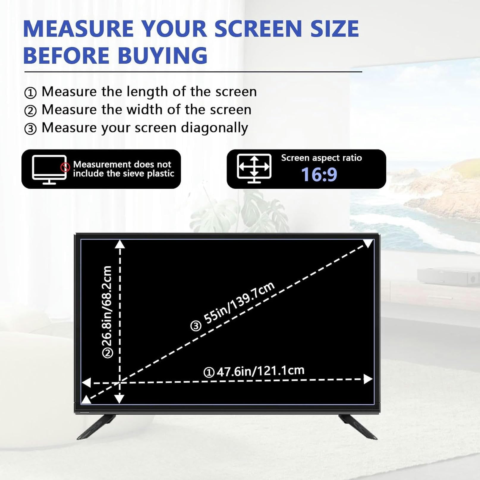 Pannello Monitor da 32/39/46/50/55/60/65 Pollici antiriflesso, Filtro Schermo TV AntiGraffio, Protezione Schermo Anti Luce Blu, per affaticamento degli Occhi e prevenzione della miopia