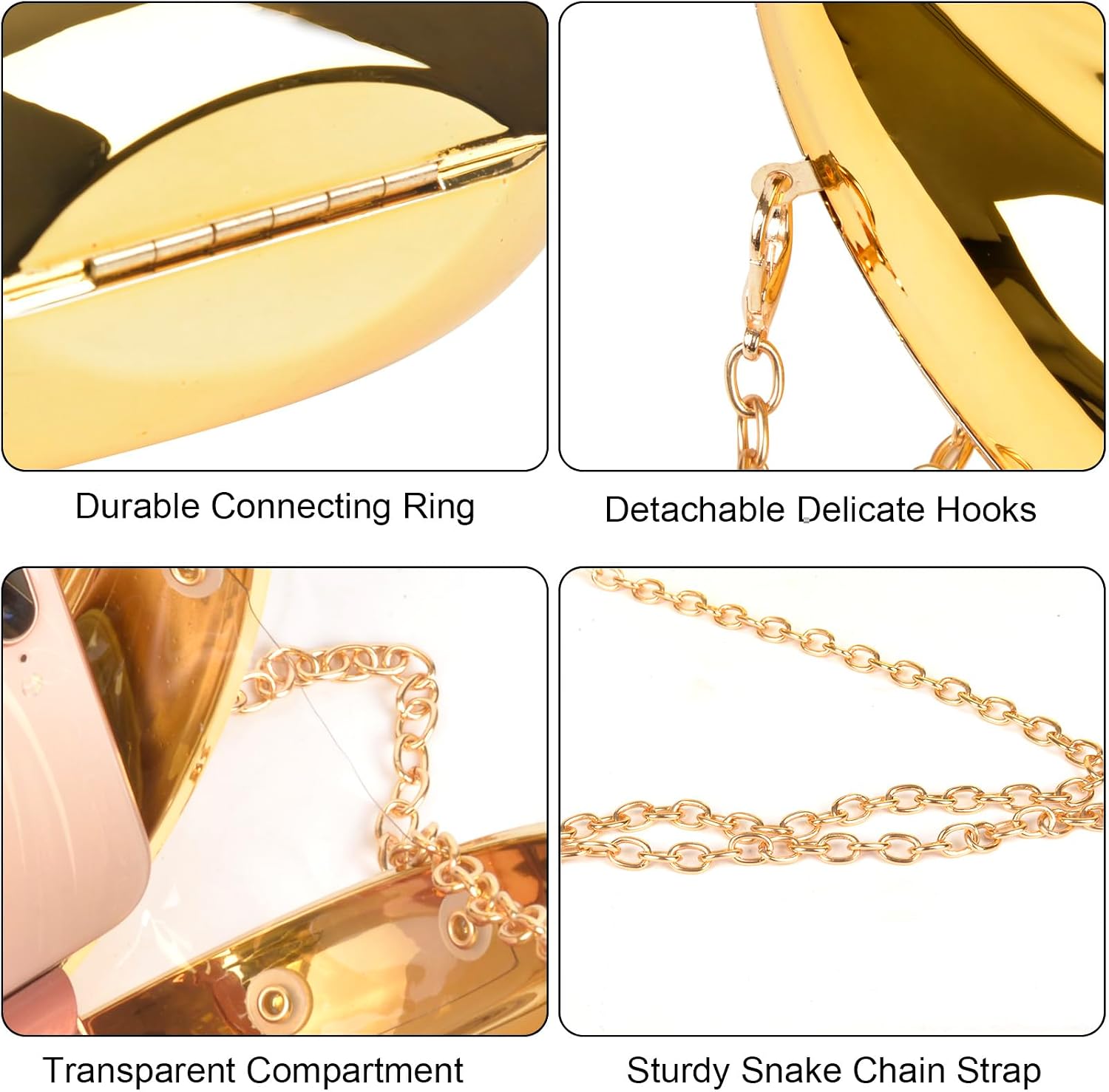 QZUnique Gold Silver Purse Clutch for Women - Acrylic Evening Bag with Detachable Chain, Formal Wedding Party Dressy Handbag
