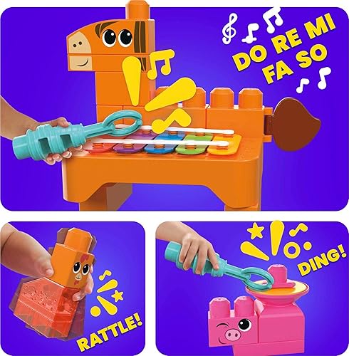 Miniatura 3 de MEGA BLOKS Fisher-Price - Juego de bloques de construcción para niños pequeños, banda musical de granja con 40 piezas y 6 hojas de música, a partir