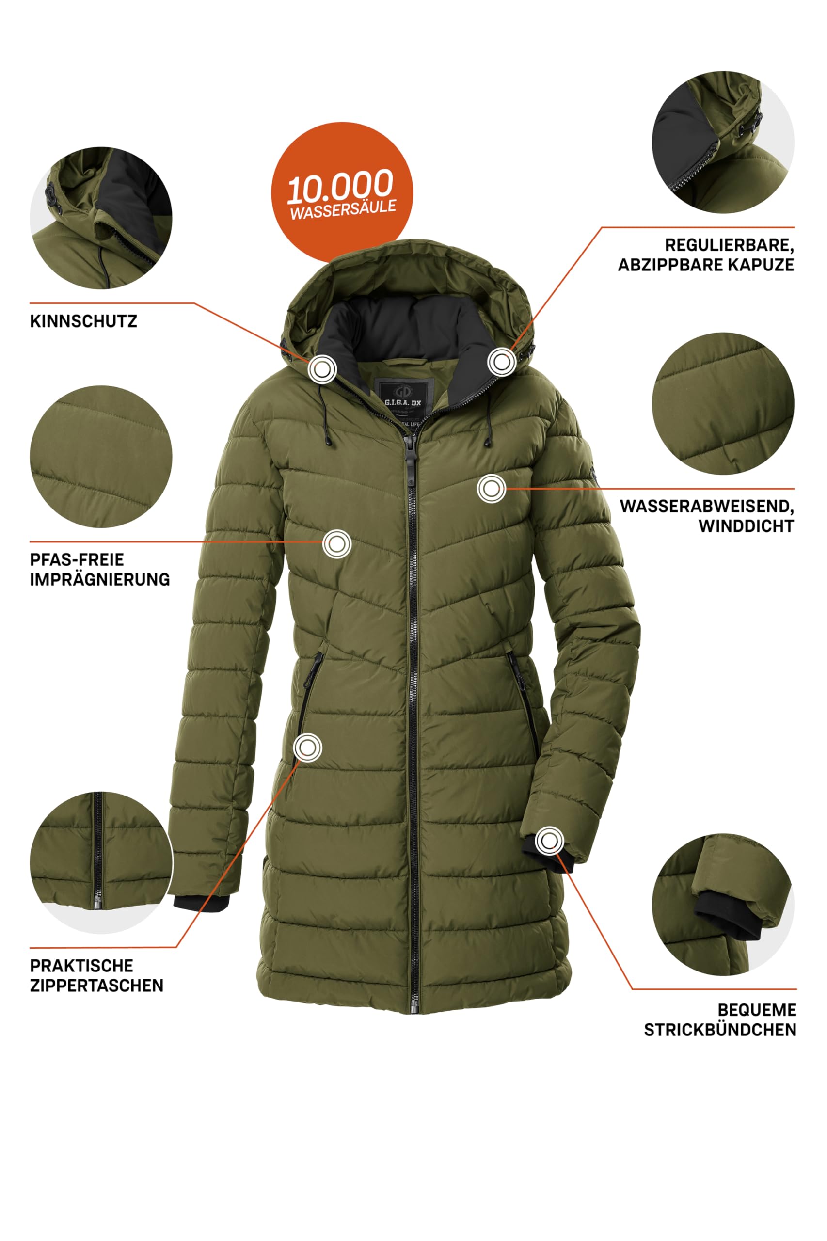 G.I.G.A. DX Damen Gw 74 Wmn Qltd Prk Steppparka/Funktionsparka in Daunenoptik mit abzippbarer Kapuze