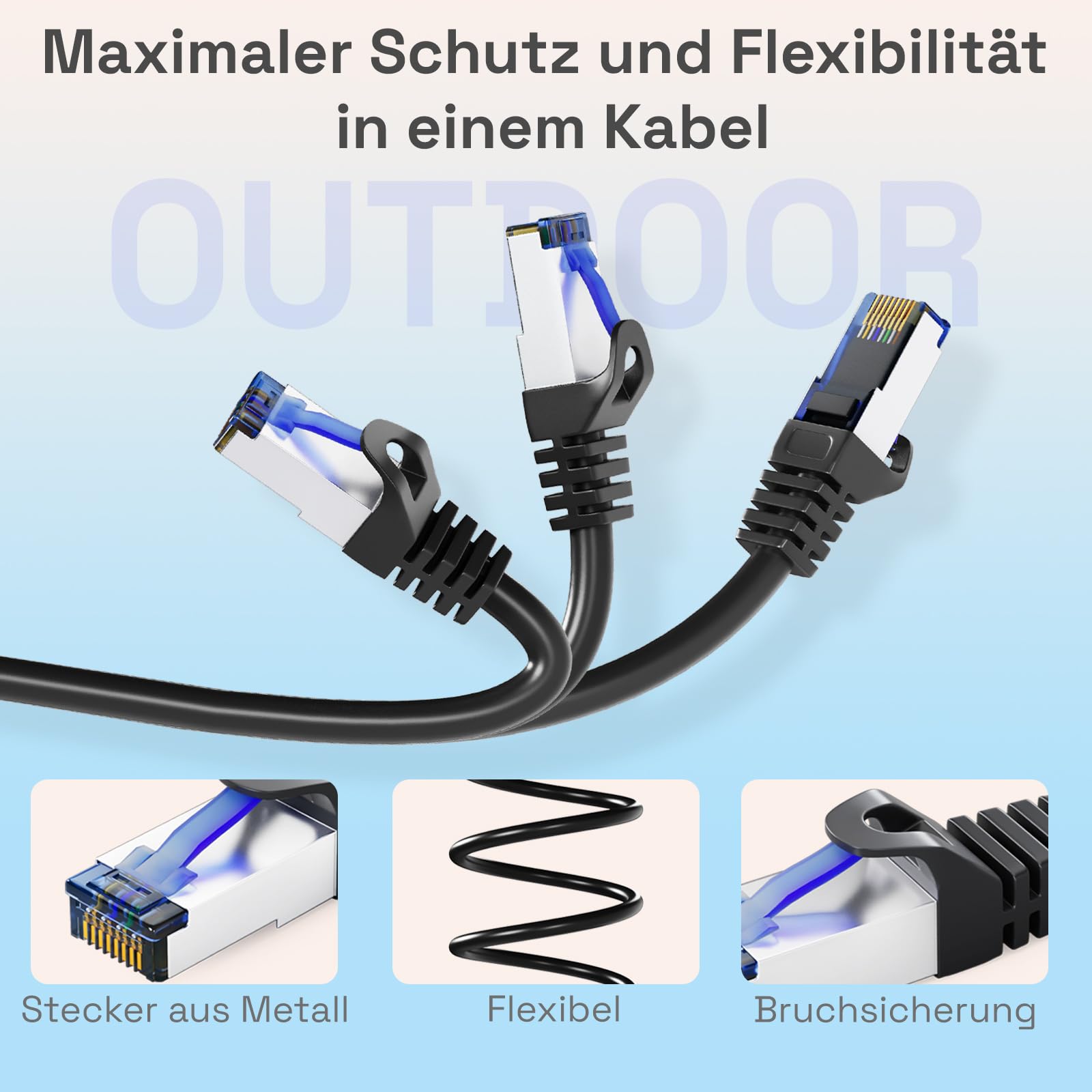 HB-Digital Cavo Ethernet LAN CAT 6a Outdoor 20 m – Cavo di Rete Patch RJ45 IP66 - Certificato GHMT - S/FTP PiMF 10 Gbit/s AWG 27/7 per Uso Interno ed Esterno Impermeabile - Nero