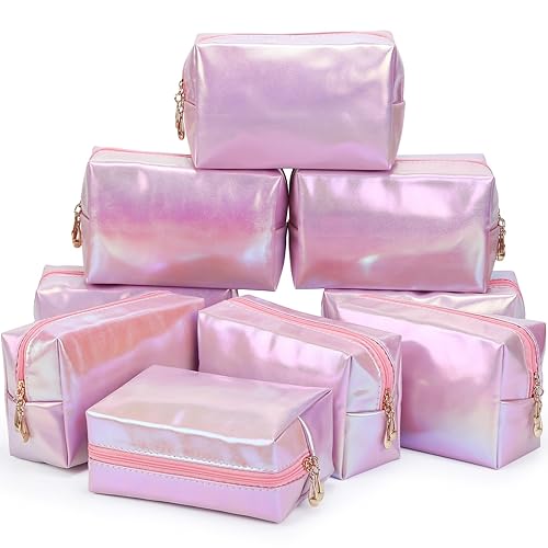 Miniatura 8 de Sanwuta 9 piezas de bolsa de maquillaje de piel sintética para cosméticos, bolsa de maquillaje lisa, bolsa de cosméticos impermeable, bolsas de aseo