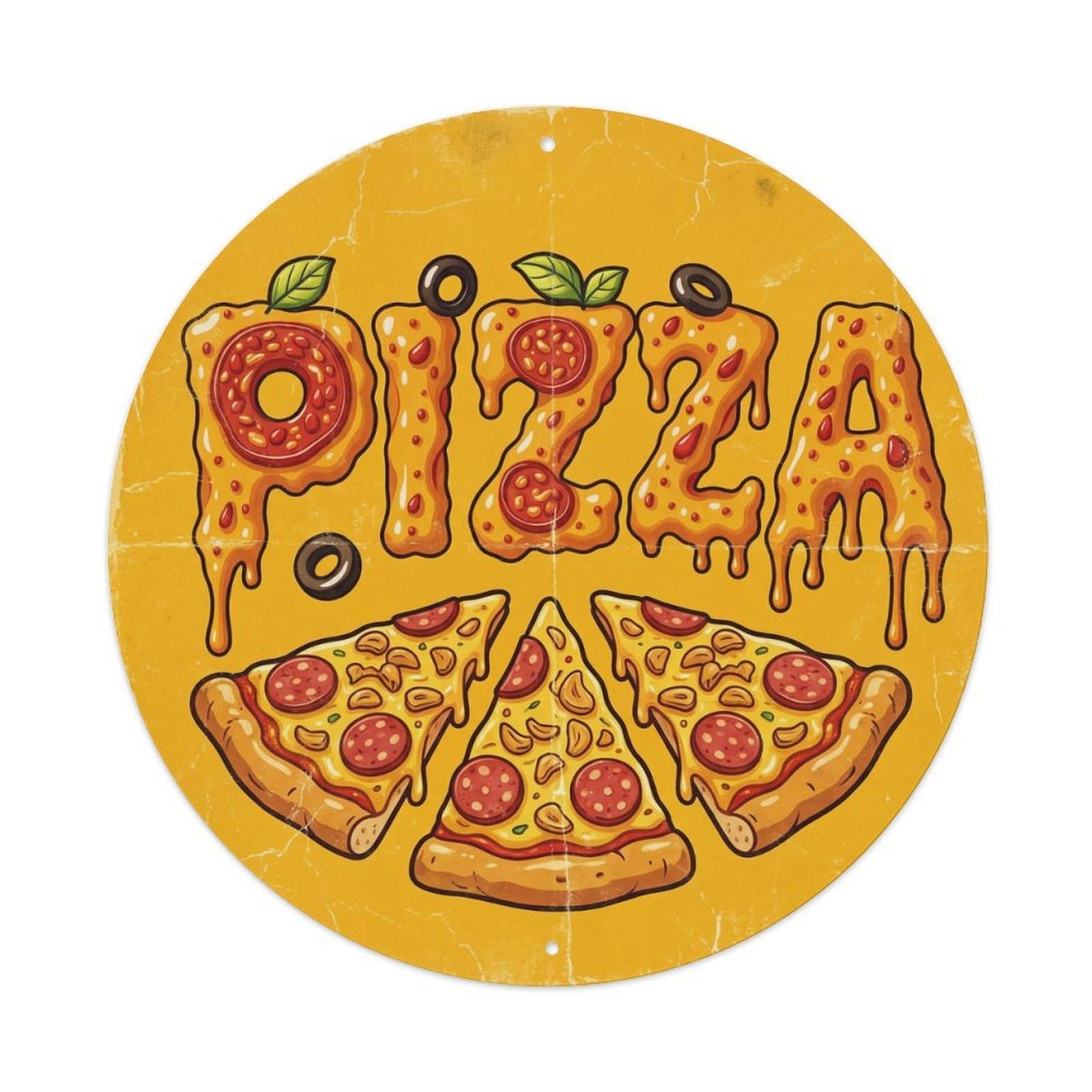 Huiyhb 8X8inch(20X20cm) Vintage Pizza Slice Fried Garlic Metal Tin Sign