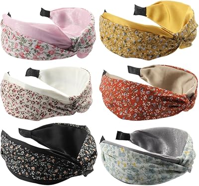 HUANMAYE Style Fashion Knotted Headbands For Women Leopard Print Cross Knot Wide Elastic Hair Hoops for Yoga Outdoor Exercise 6Pcs (Floral)