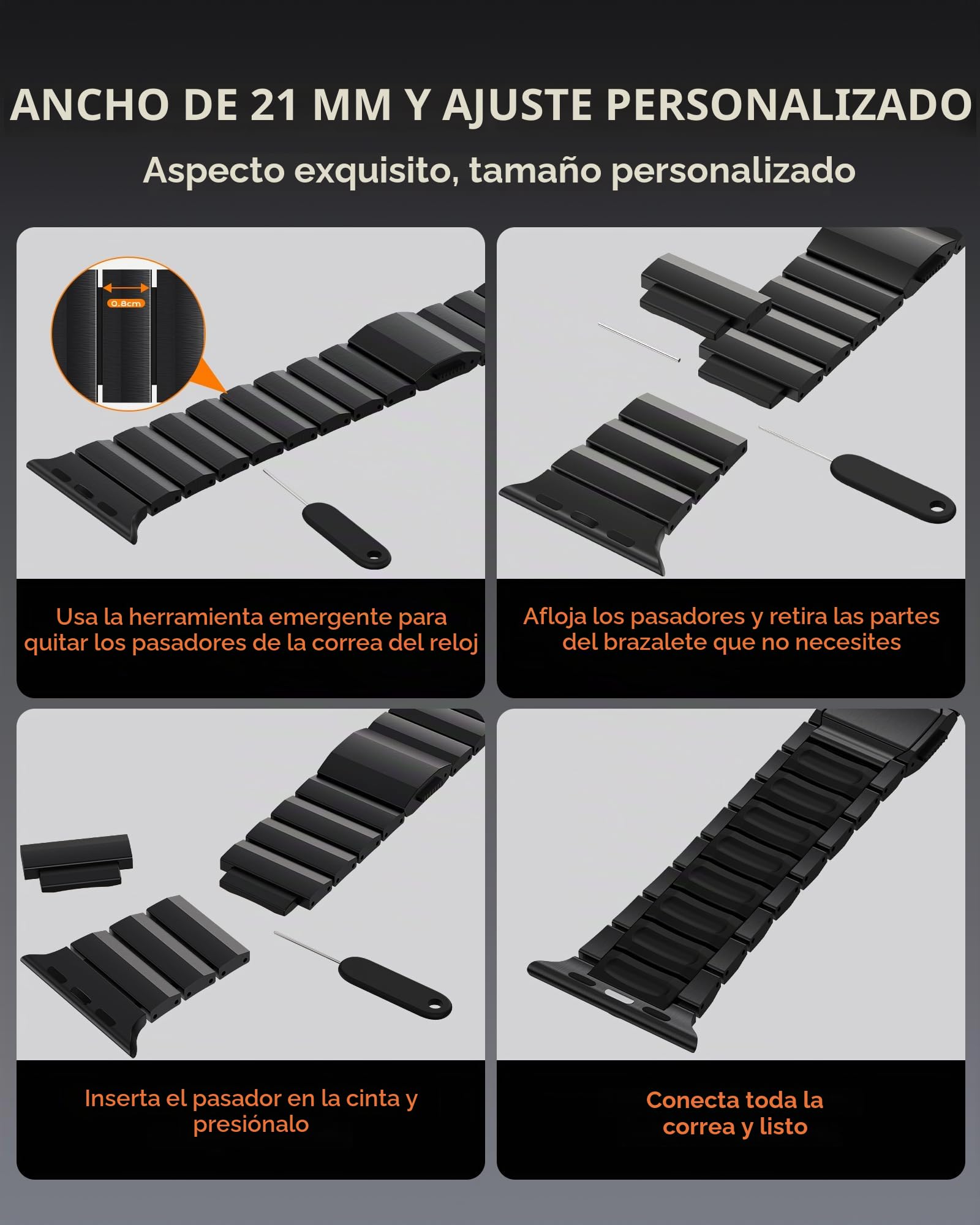 KU XIU Correa de titanio compatible con Apple Watch Ultra 2, 49 mm, 46 mm, 45 mm, 44 mm, 42 mm, correa de repuesto de metal de titanio para iWatch Ultra S10 SE S9 8 7 6 5 4 3 2 1
