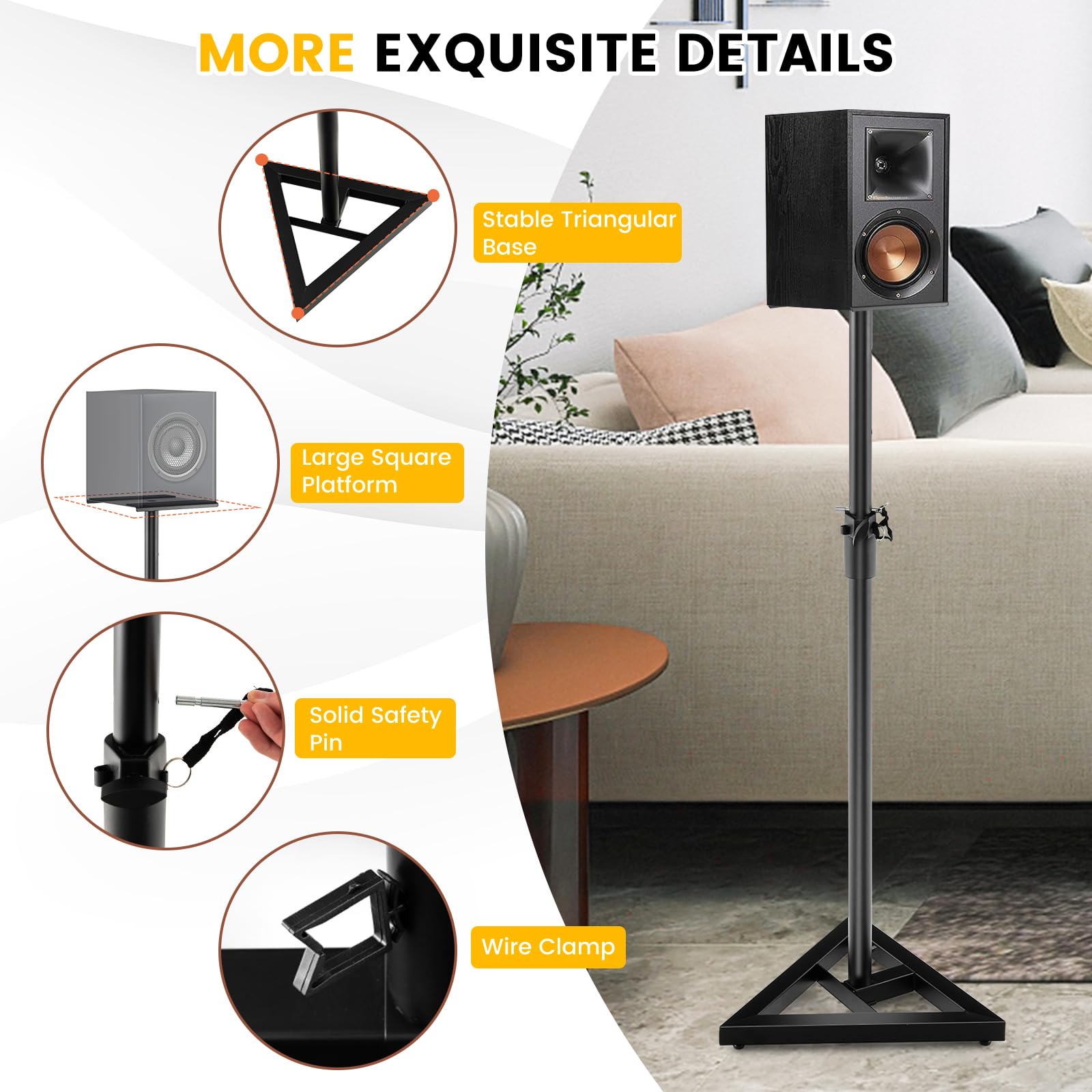 SOARS 2 Piezas Soportes de Altavoz, Regulable en Altura de 97 a 157 cm, Soportes para Monitor de Estudio con Base Triangular, Soporte Acústico de hasta 50 kg, Soporte de Suelo de Metal