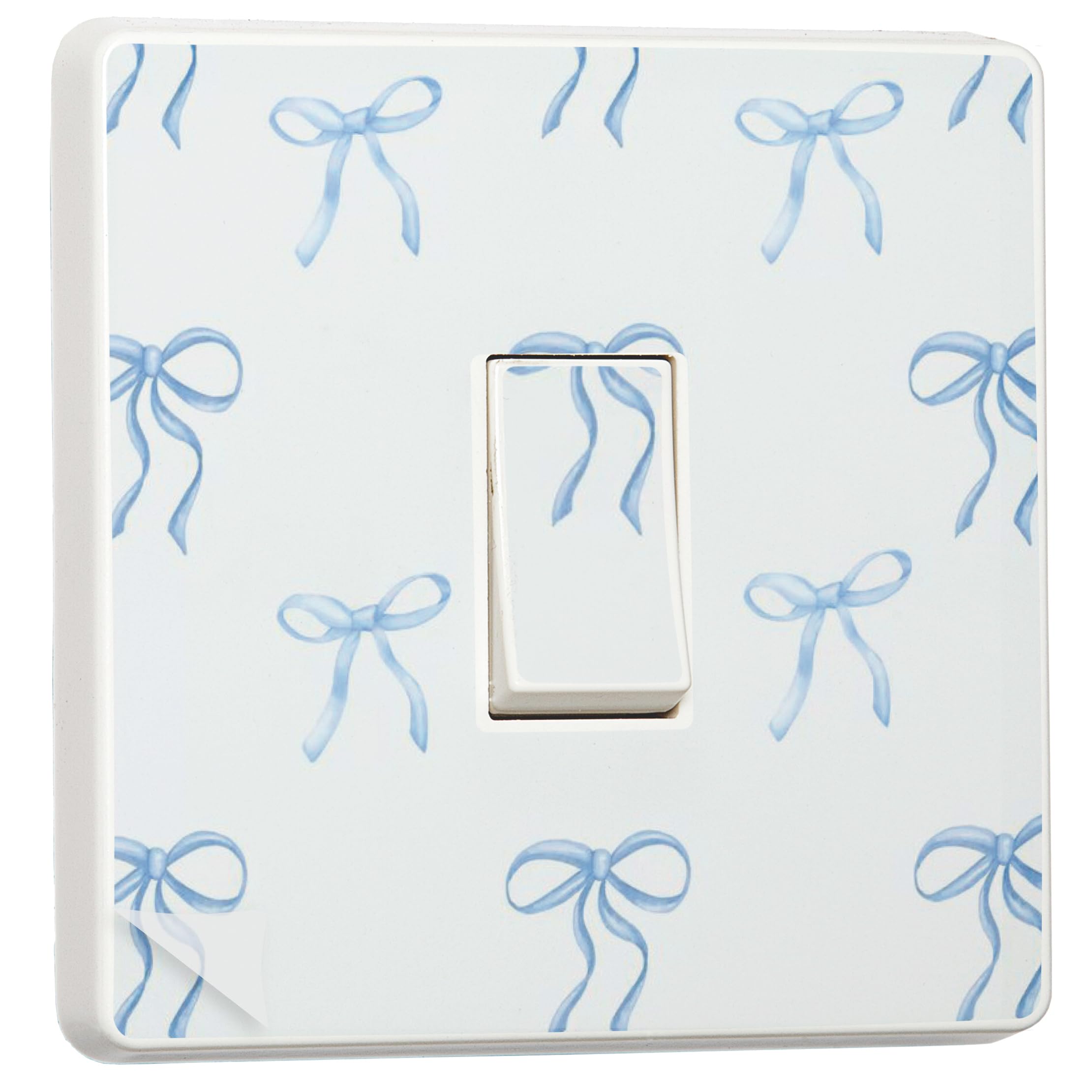 stika.co Set of 2 Laminated Blue Bow Light Switch Sticker - Decorative Single Switch Cover, Self-Adhesive Vinyl, Fun Home Décor for Bedroom, Hallway, or Kids Room